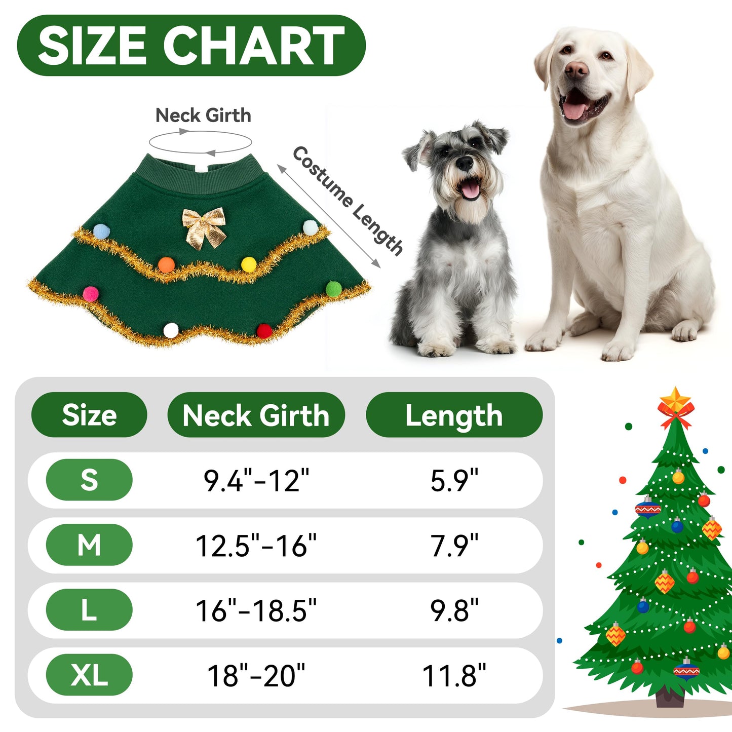 cyeollo Dog Christmas Costume Cute Christmas Tree Outfit Pet Dog Clothes Puppy Xmas Costumes for Small Medium Dogs, Green M