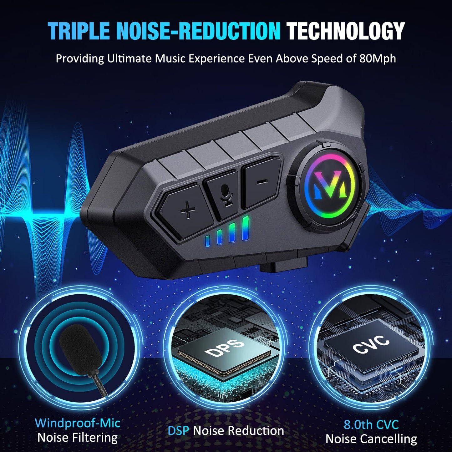Motorcycle Helmet Speakers - Super Long Battery Life, Helmet Headphones Single Use Headset with Soft/Hard Mic,IPX6 Automatic Answer/Music Control/Intelligent Noise/Wake up Siri - Y-M10