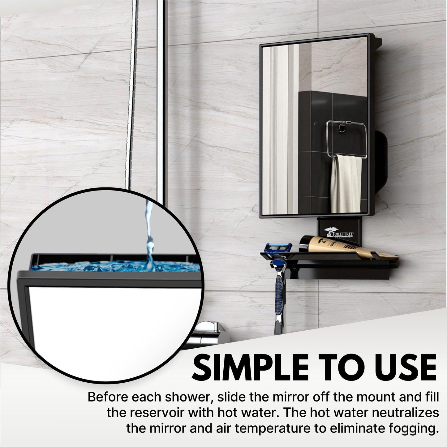 ToiletTree Products Ultimate Fogless Shower Bathroom Mirror, Bigger Reflective Surface & Thinner Frame, Squeegee Included, Black