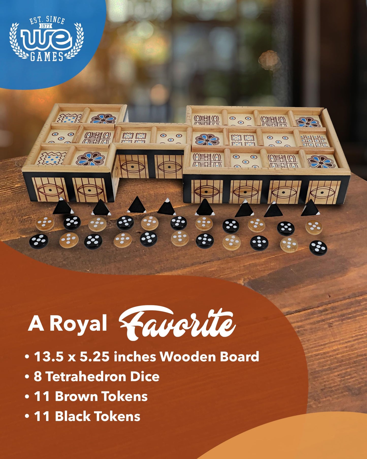 WE Games Royal Game of UR - Ancient Strategy Two-Player Board Game with 13.5” x 5.5” Wood Board & Storage Drawers, Ideal for History Enthusiasts