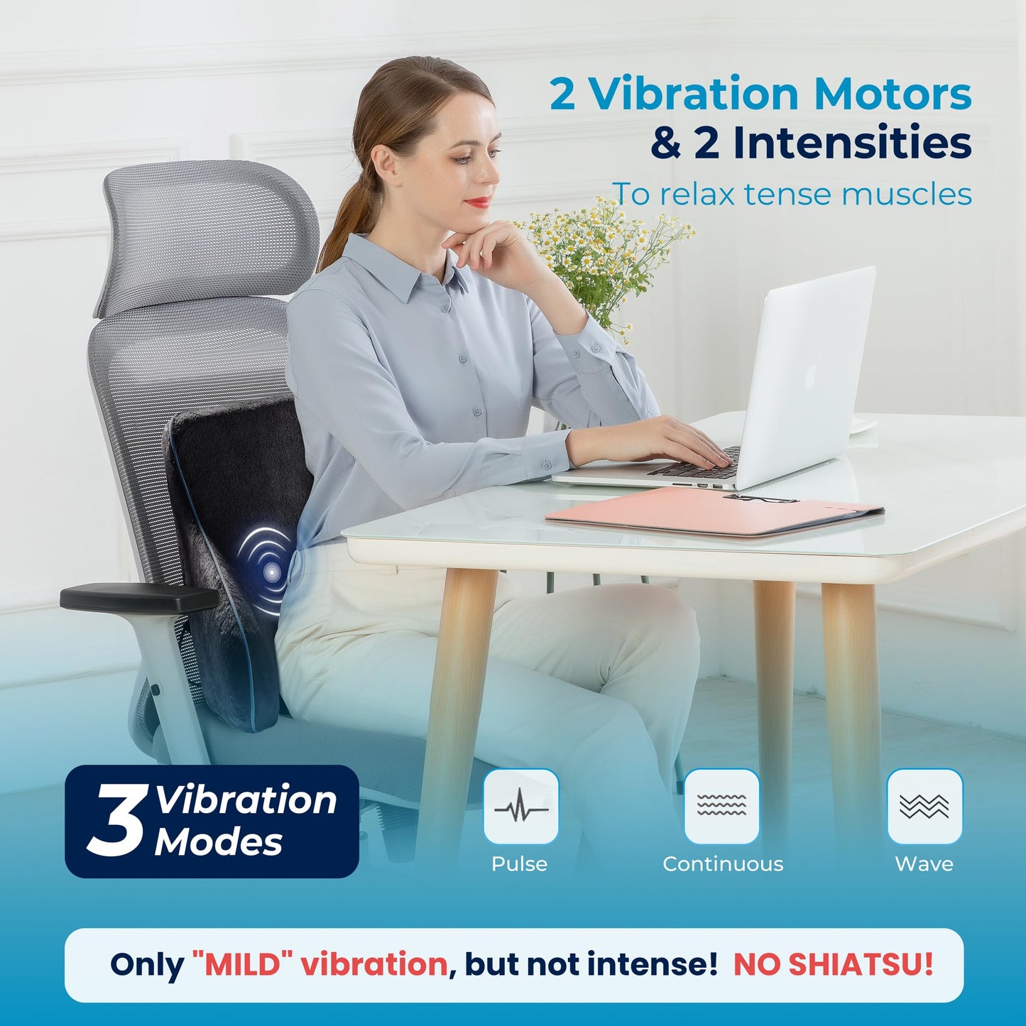 COMFIER Back Cushions & Seat Cushoins, Lumbar Support Pillow for Office Chair,3 Vibration Modes & 2 Heat Levels Back Support Pillow, Massagers for Neck and Back,Father Day Gifts for Man