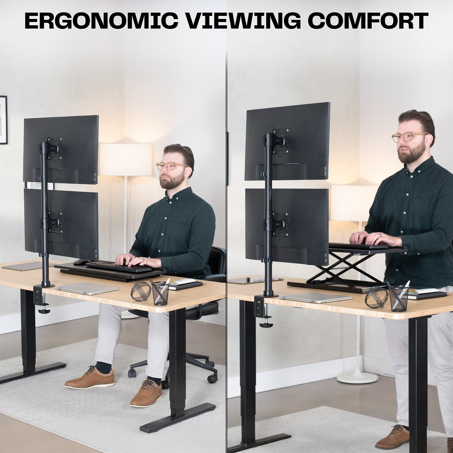 VIVO Dual Monitor Desk Mount Stand with Height Adjustment and VESA Plates for 2 LCD Ultrawide Screens up to 34 inches, Stacked Array, STAND-V002R