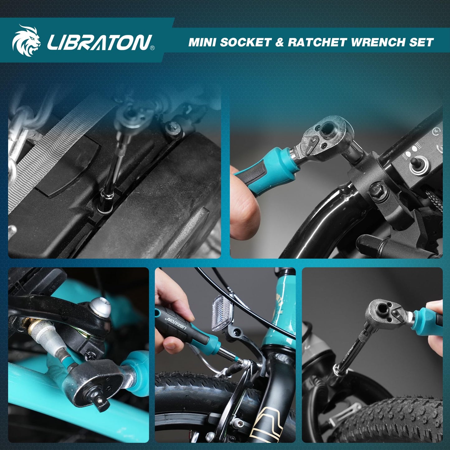 LIBRATON 37PCS 1/4" Drive Mini Socket & Ratchet Wrench Set with Bits, 4-13mm Shallow Sockets, Magnetic Driver Handle, Extension Bars & Universal Joint, with Storage Case for DIY, Auto Repair