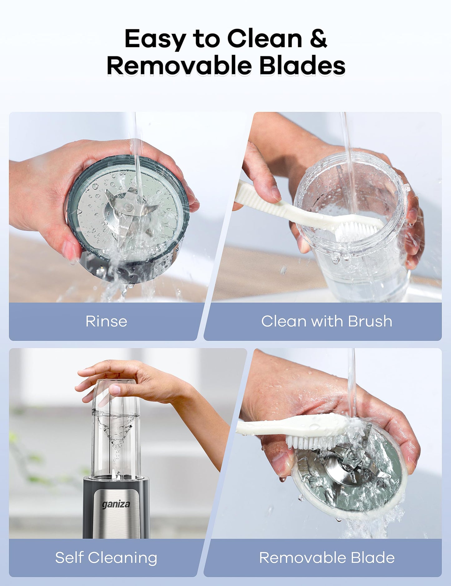 Ganiza Blender for Smoothie, 14 Pcs Smoothie Blender for Kitchen, Countertop Blender with 3 Non-BPA Portable Blender Cup and Cleaning Brush for Baby Food, Shakes, Vegetable, Nutritious Recipe,GREY