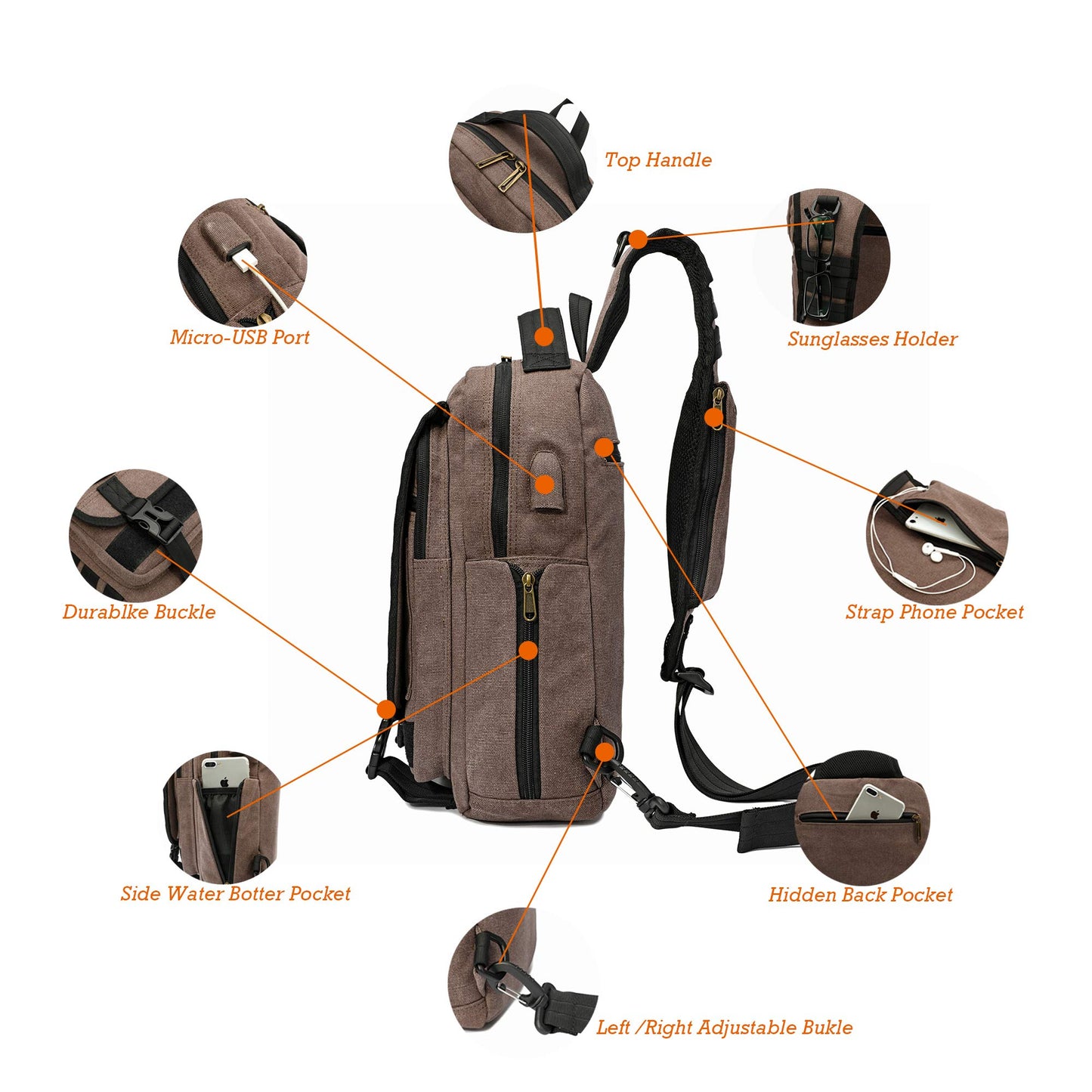 NICGID Sling Bags Chest Shoulder Backpacks, 13.3'' Laptop Backpack Crossbody Messenger Bag Travel Outdoor Men Women