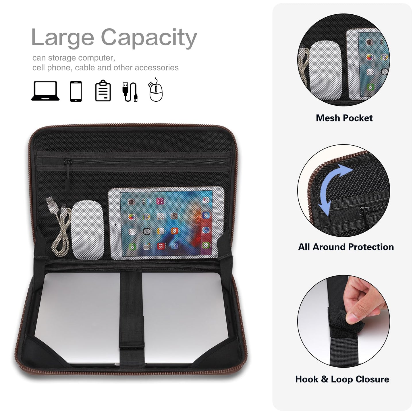 MOSISO 13-14 inch Laptop Hard Case, 13.3 inch Waterproof Shockproof Computer Bag Compatible with MacBook HP Dell, Symmetrical Trapezoid EVA Carrying Laptop Sleeve Hard Shell with Handle, Brown