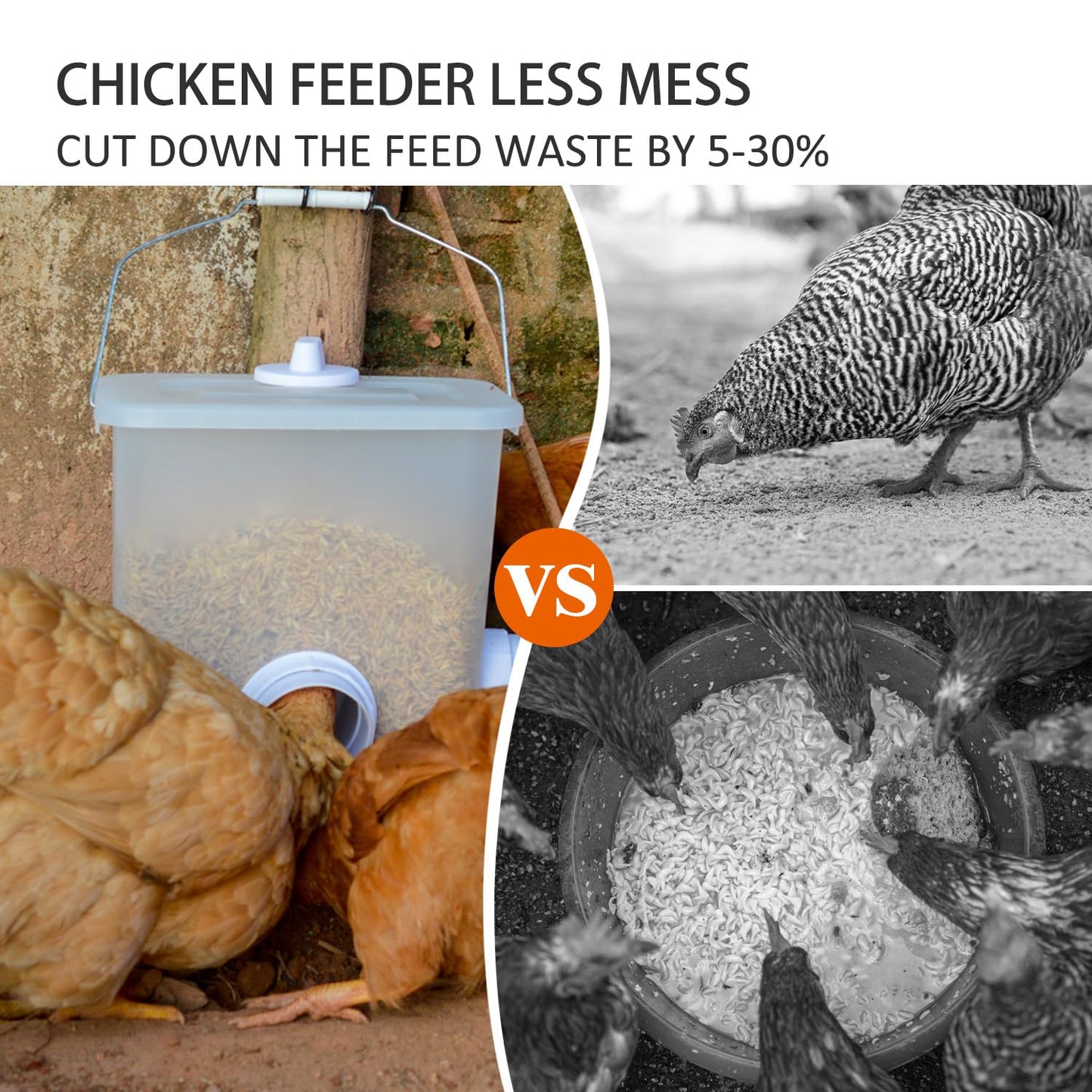 Automatic Chicken Feeder and Waterer Set Chicken Feed Bucket with 3 Feeders Ports Poultry Waterer Water Cups