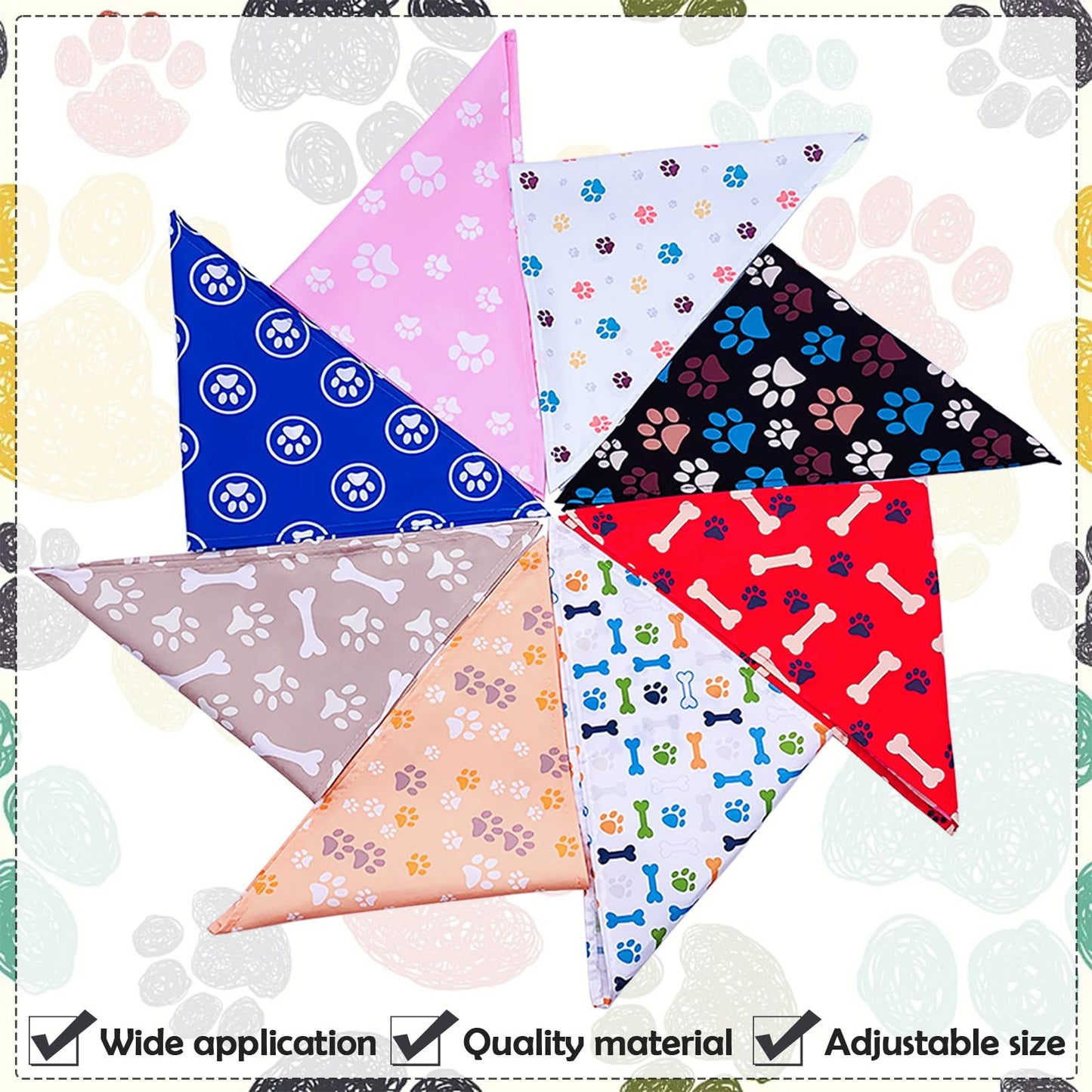 Pai Sence 30 Pcs Paw Print Bandanas Bulk for Large Dogs 33 Inch XL Stitch Dog Bandanas Polyester Bandana Party Grooming L