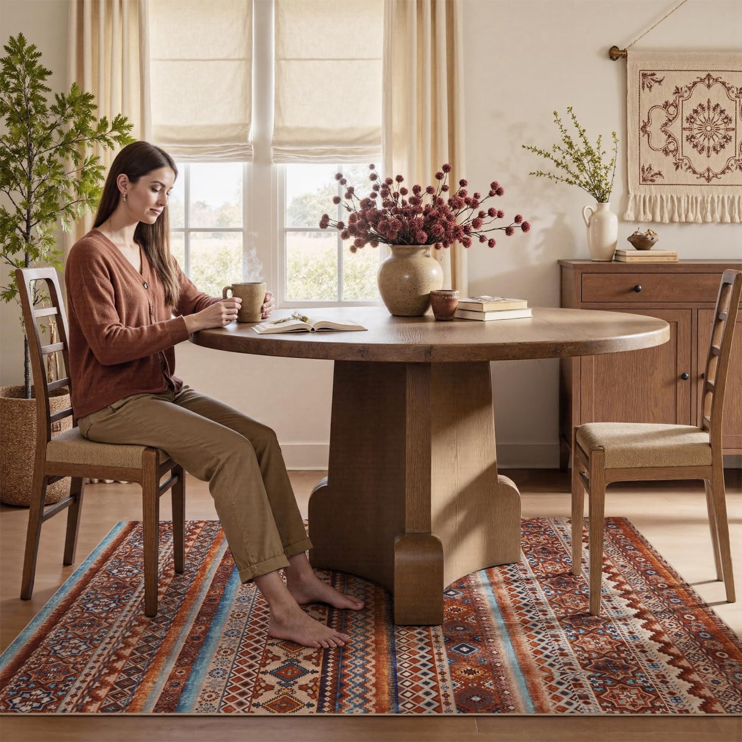 Area Rug 4x6ft Carpet Rugs for Living Room Bedroom Colorful Boho Rug-Machine Washable Rugs for Bedroom Dining Room Living Room Rug Neutral Multi-Color