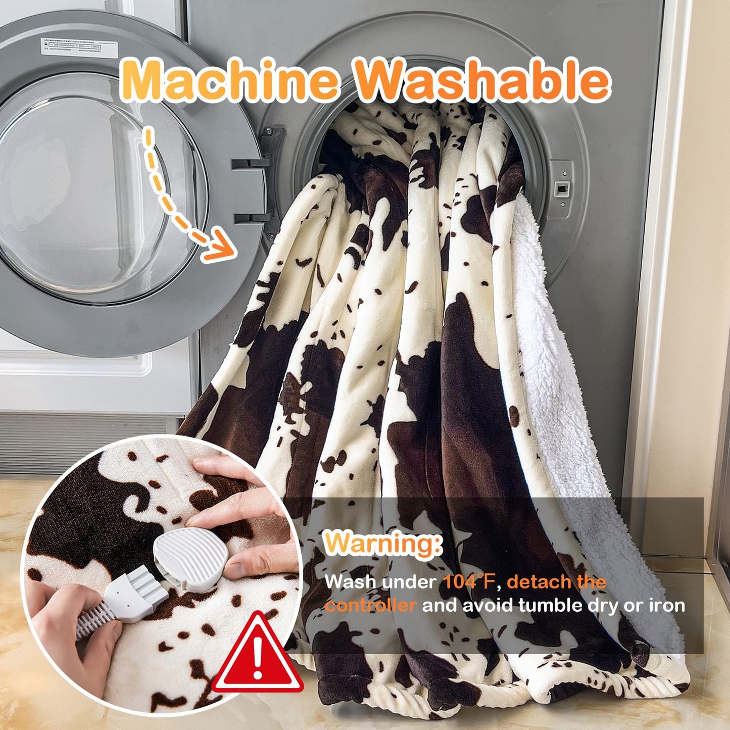 Electric Heated Blanket Heating Blanket Cow Print Throw 50INx60IN Winter Warm Blanket Gift 5 Heat Levels & 12 Hours Auto-Off, Cozy Soft Fleece Sherpa, Machine Washable，ETL Certificated