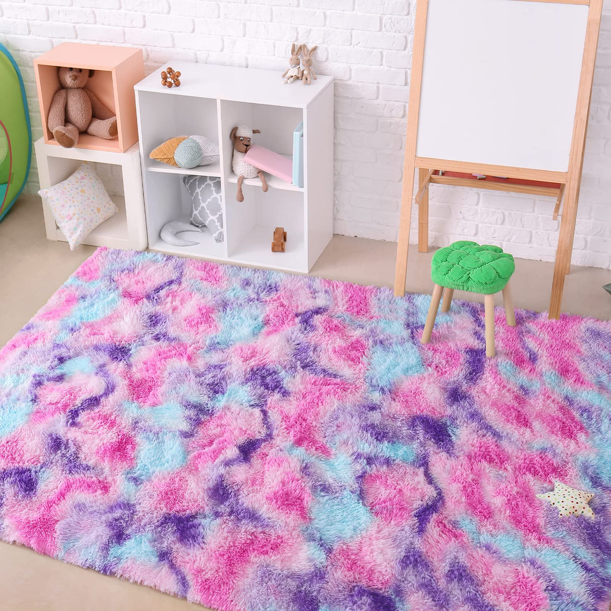 AROGAN Soft Rainbow Area Rugs for Girls Room 5x8 Feet, Fluffy Girls Bedroom Rugs, Princess Rug, Cute Colorful Carpet for Kids Teens Nursery Toddler (Hot Pink)