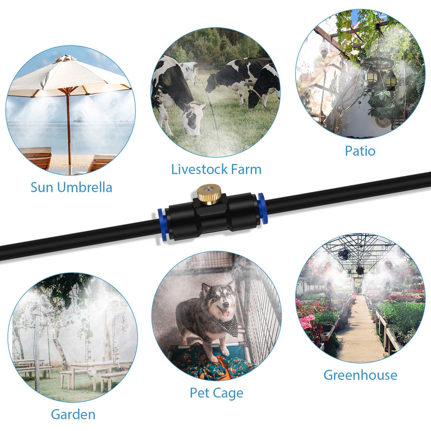 lifeegrn Misting Cooling System, Outdoor Misting System for Patio, 82 FT Misting Line+21 Mist Nozzles+3/4" Brass Adapter,Outdoor Mister System for Patio Garden Trampoline Greenhouse