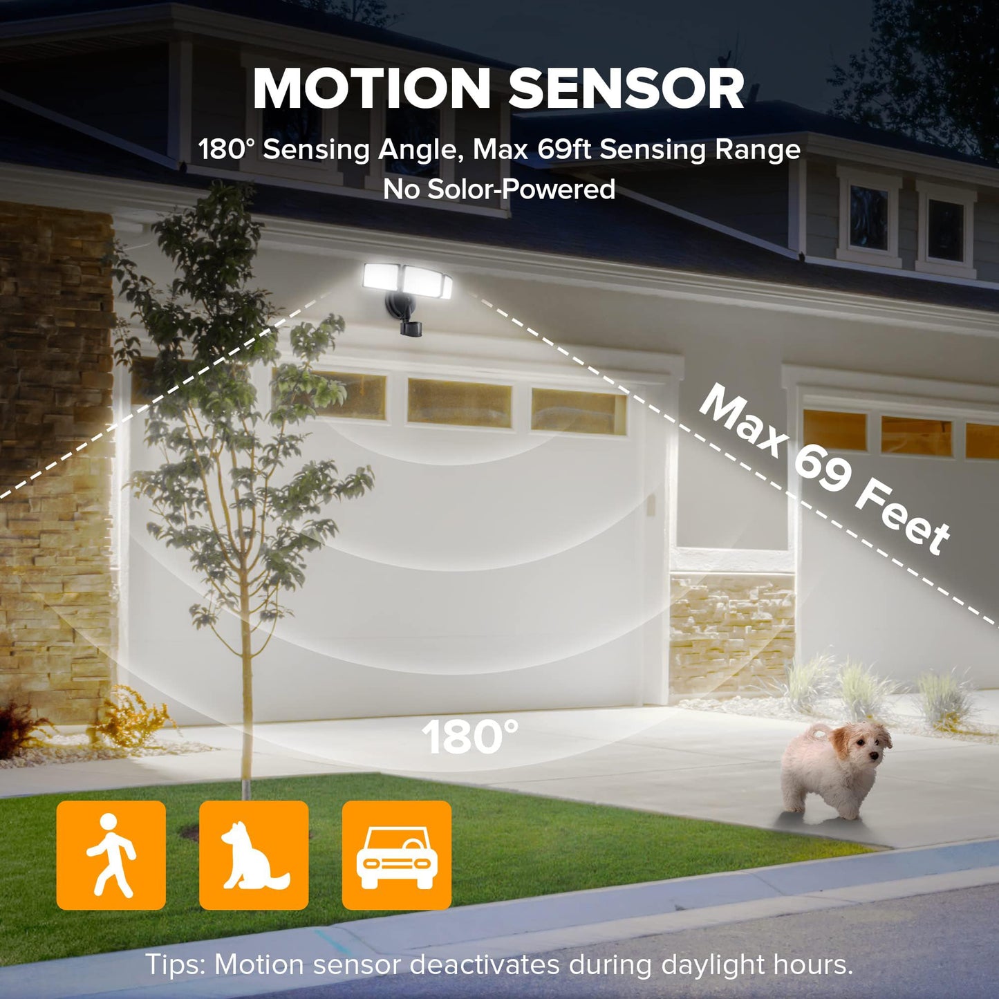 LUTEC 72W 6300LM LED Security Lights Motion Sensor Light Outdoor, 5000K Daylight, IP65 Waterproof, Dusk to Dawn, 3 Head Motion Detected Flood Light for Garage, Yard, Porch(Black)