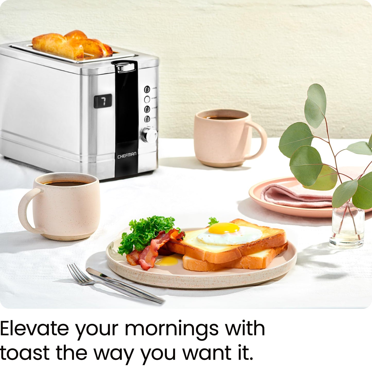 Chefman 2-Slice Digital Toaster, Pop-Up, Stainless Steel, Extra-Wide Slots For Bagels, Defrost, Reheat, Cancel Functions, Removable Crumb Tray, Stainless Steel - Digital