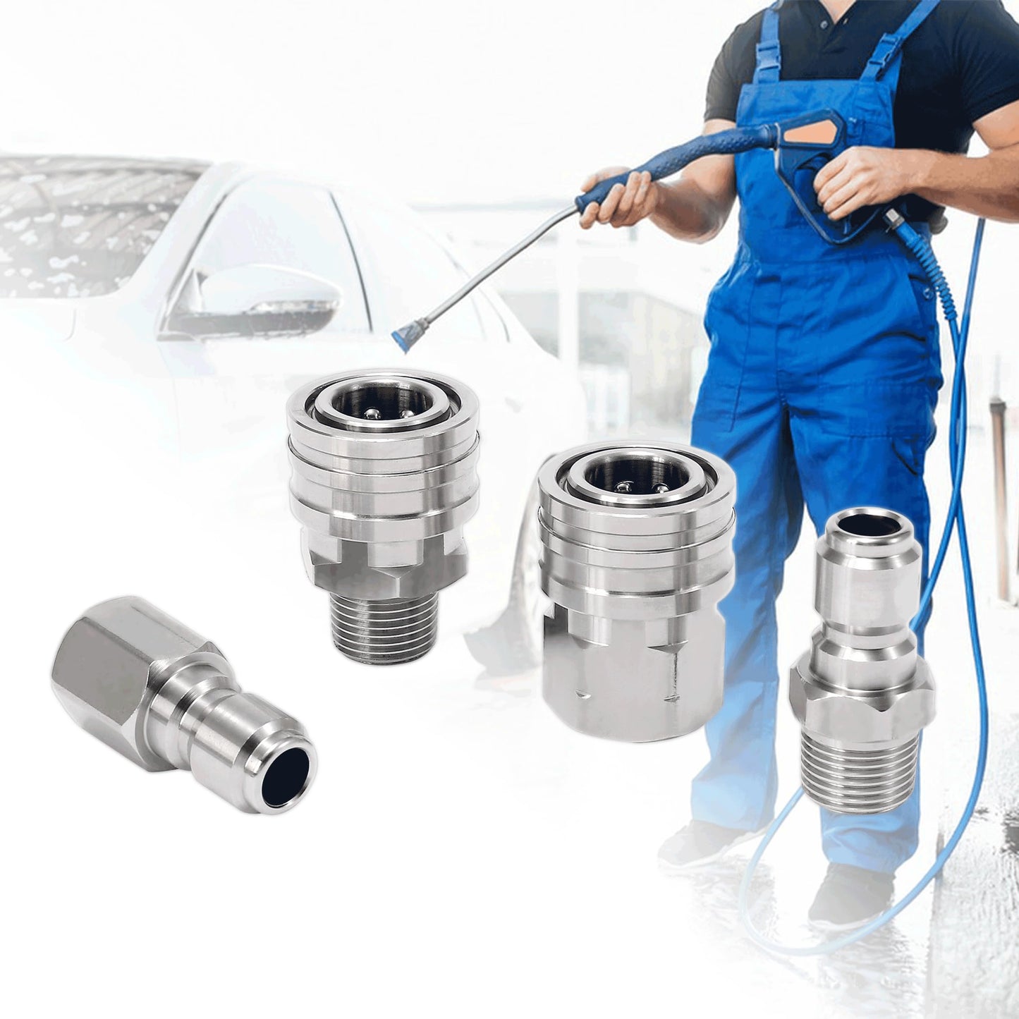 RIDGE WASHER Quick Connect 3/8 Inch Pressure Washer Adapter Set, Stainless Steel Fittings, Female and Male NPT Thread, 8 Pcs