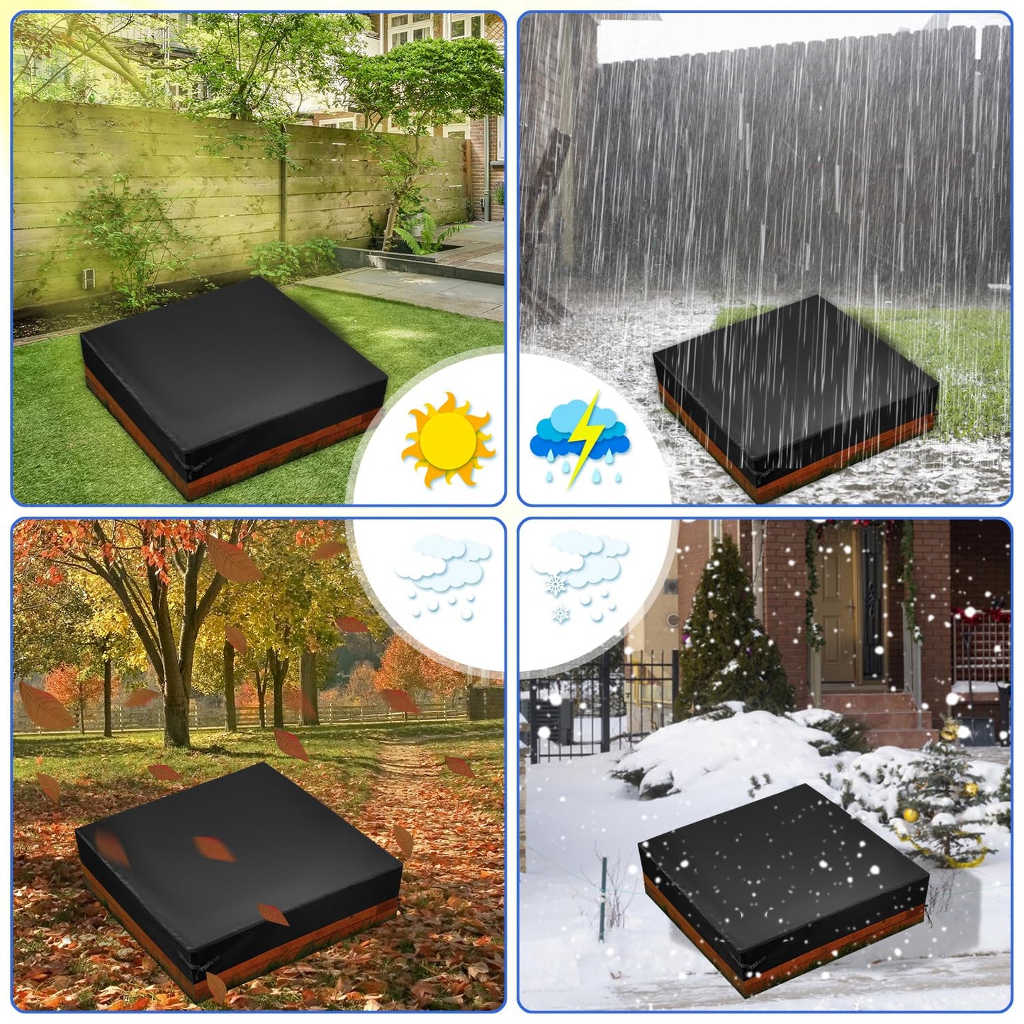 Square Sandbox Cover, 80x80x8in Oxford Practical Waterproof Sandbox Lid Outdoor Protection Cover Suitable for Protecting Toys Sandpits Small Swimming Pools Furniture (Black)