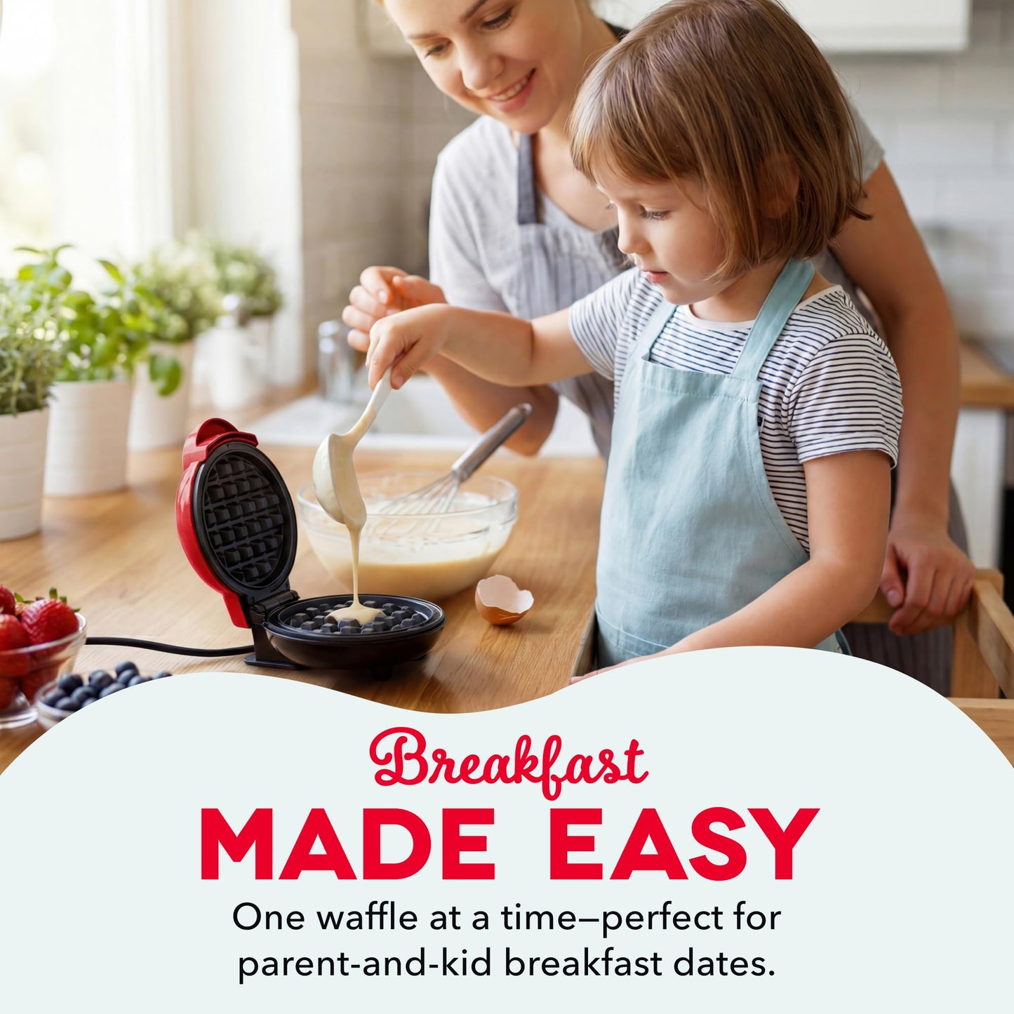 Dash Mini Waffle Maker - 4” Waffle Mold, Nonstick Waffle Iron with Quick Heat-Up, Nonstick Surface - Perfect Mini Waffle Maker for Kids and Families, Just Add Batter (Red)