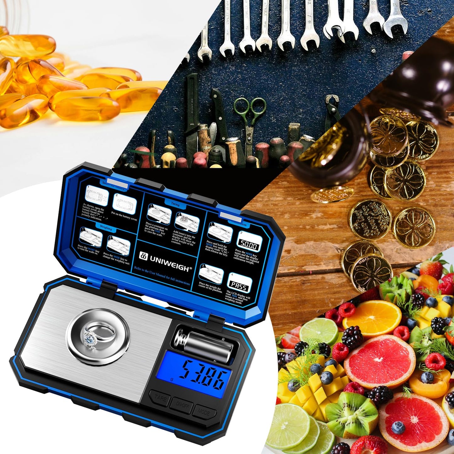 UNIWEIGH Digital Reloading Scale Precision 1500 Grains x 0.1gn,Powder for Reloading, Grain Scales with LCD Display/Tare/Calibration Functions,Microgram Scale Pocket,Includes Batteries