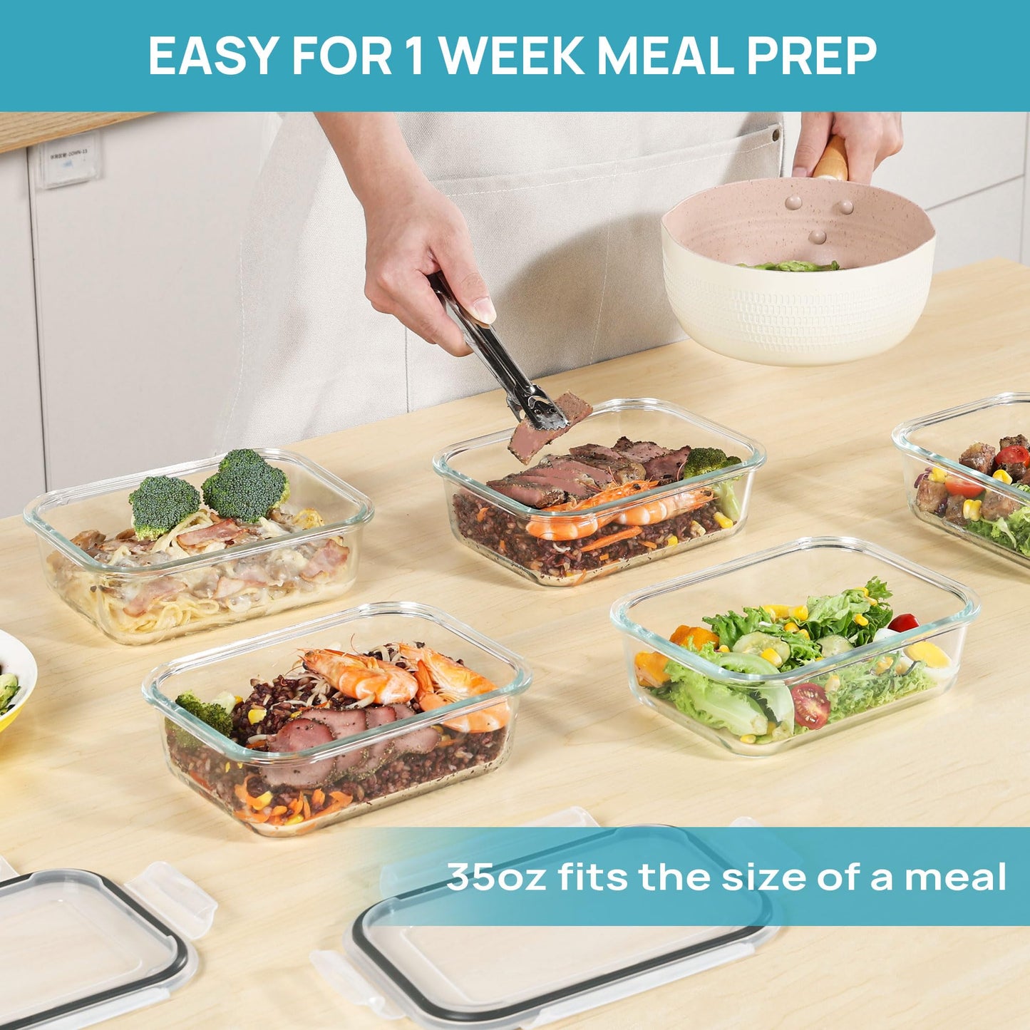 Vtopmart 8 Pack Glass Food Storage Containers with Lids, Meal Prep Containers, Airtight Lunch Bento Boxes with Snap Locking Lids, for Microwave, Oven, Freezer and Dishwasher