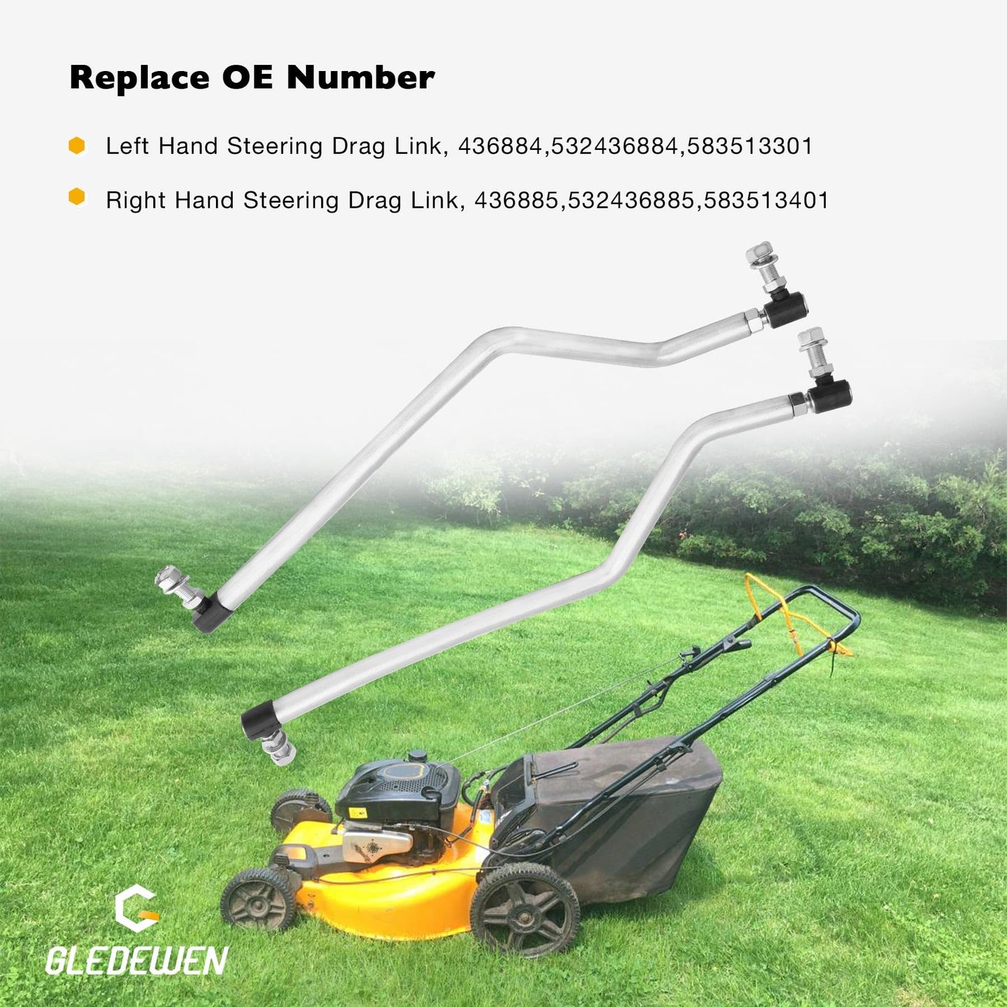 Gledewen Adjustable LH/RH Steering Drag Link Set Fit 436884 & 436885,Compatible with Husqvarna Craftsman AYP Poulan Pro Jonsered Lawn Mower Replace# 532436884 532436885 583513301 & 583513401