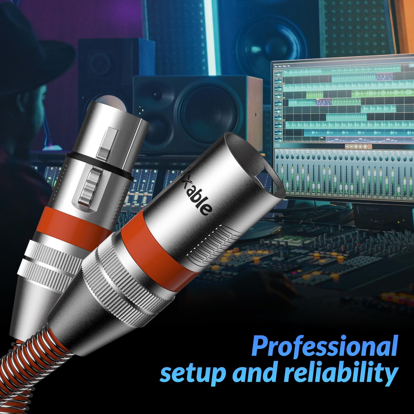 Kxable XLR Microphone Cable 100 FT, XLR Male to Female Balanced Mic Cable, 3-Pin Shielded Speaker Cord, Zinc Alloy Connectors, 22AWG Pure Copper, Metal Spring SR, Recording Studio, Podcast, Orange