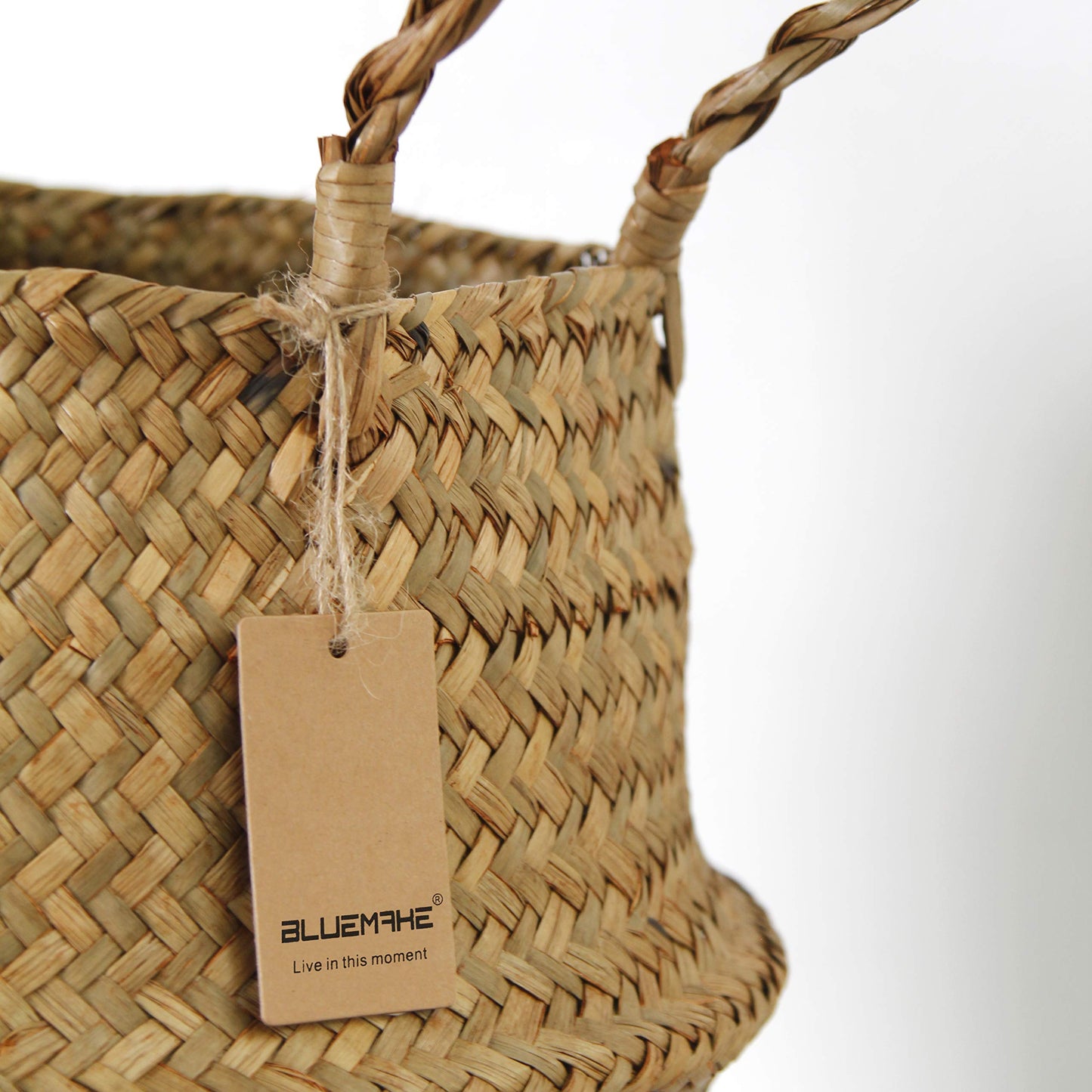 BlueMake Woven Seagrass Belly Basket for Storage Plant Pot Basket and Laundry, Picnic and Grocery Basket (Original, Large)