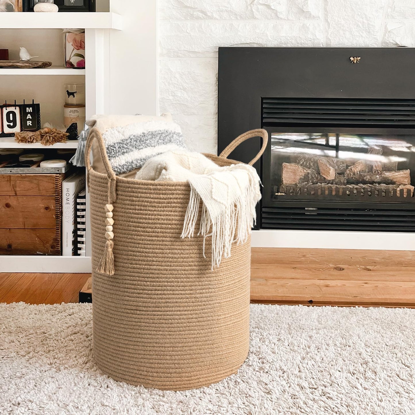 Goodpick Tall Wicker Laundry Basket,Large Storage Baskets for Pillows, Towels,Decorative Blanket Baskets for Living Room, Baby Laundry Hamper,Woven Jute Basket with Handles,16 x 20inches