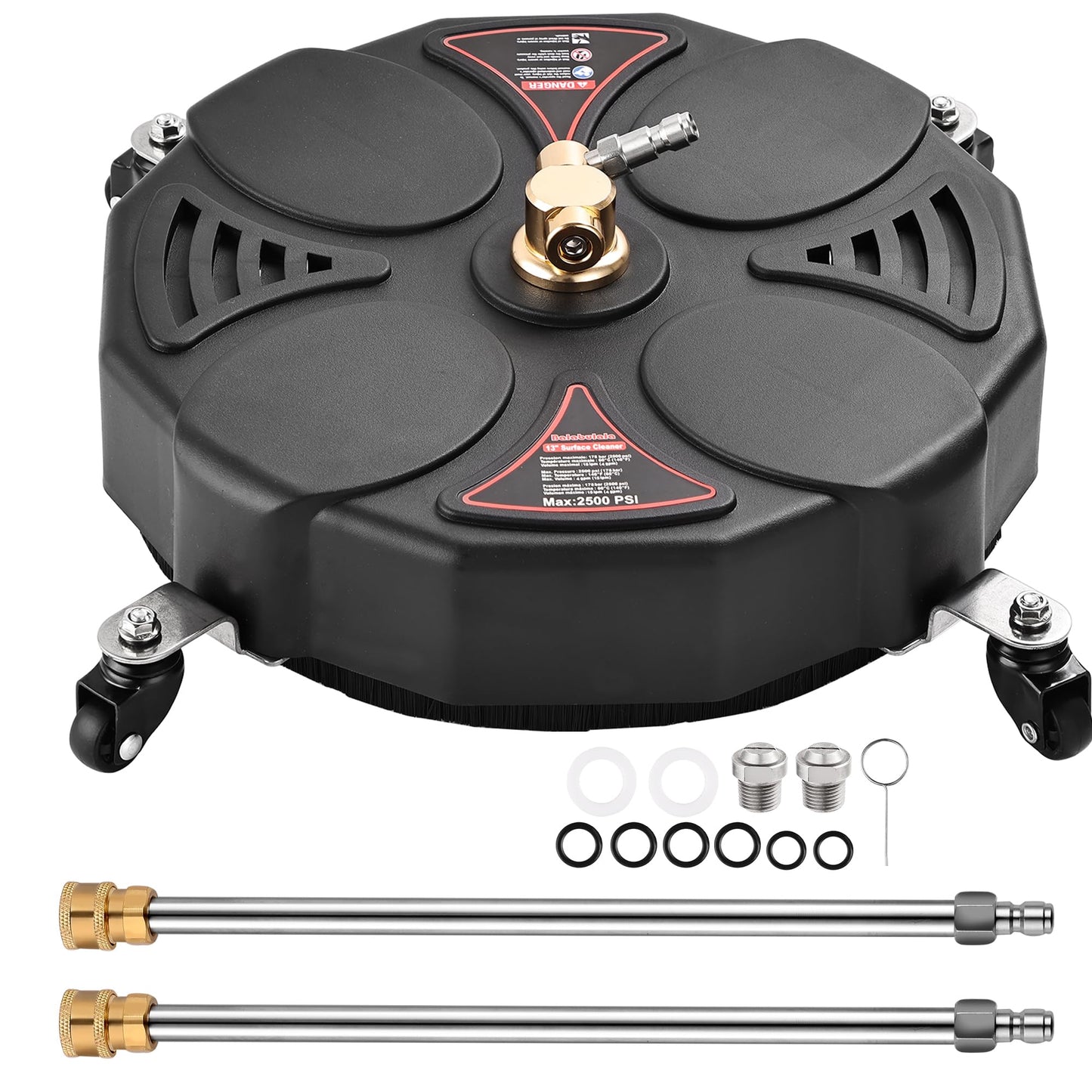 13" Pressure Washer Surface Cleaner Attachments,Balabulala 2500 PSI Power Surface Cleaner,with 4 Wheels 1/4" Quick Connector 2 Extension Wands for Decks,and Patios