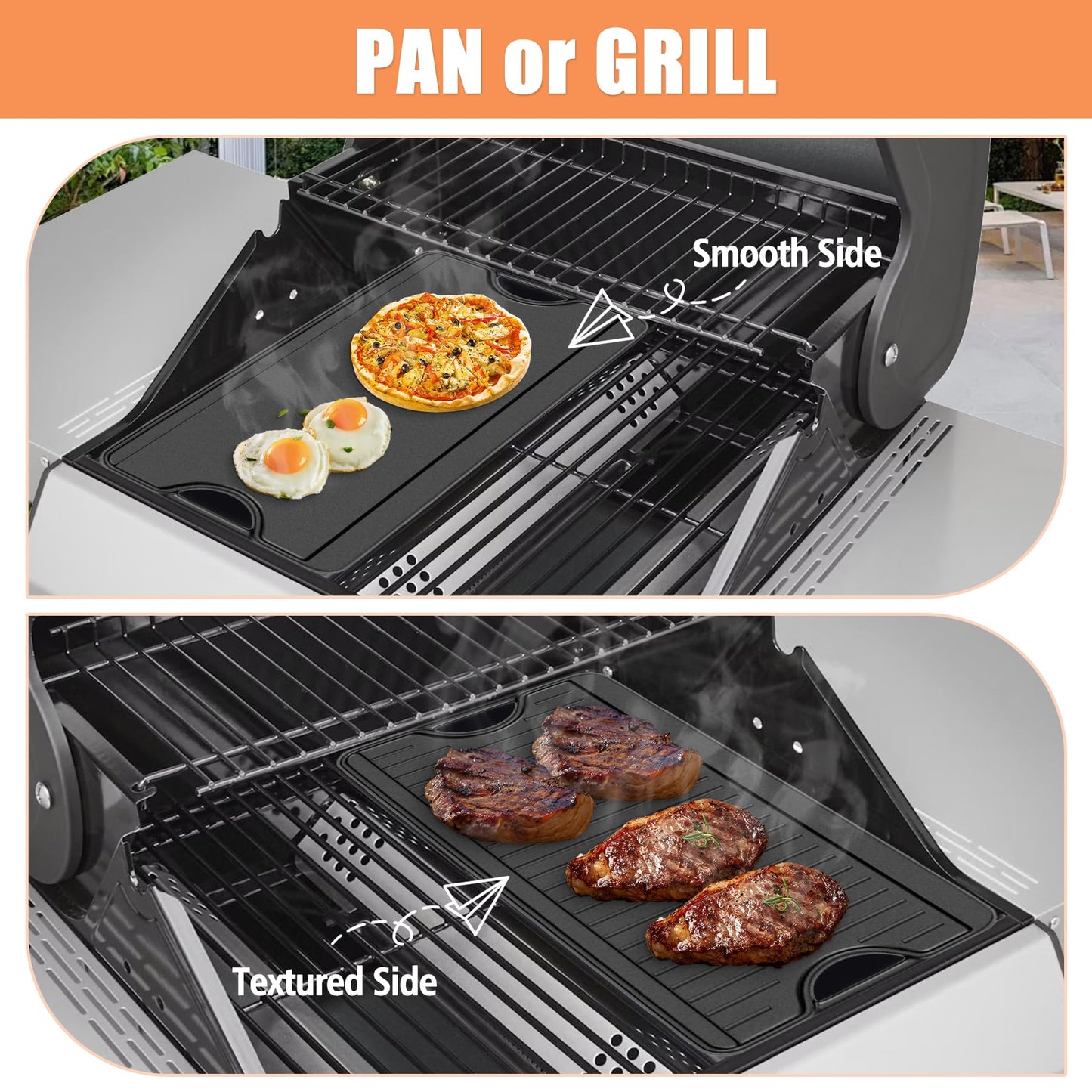 KEESHA Universal Reversible Griddle 17" x 10" Heavy Duty Cast Iron Double Burner Cooking Griddle Pan with Carrying Handles on Both Sides for Gas Stoves and Grills
