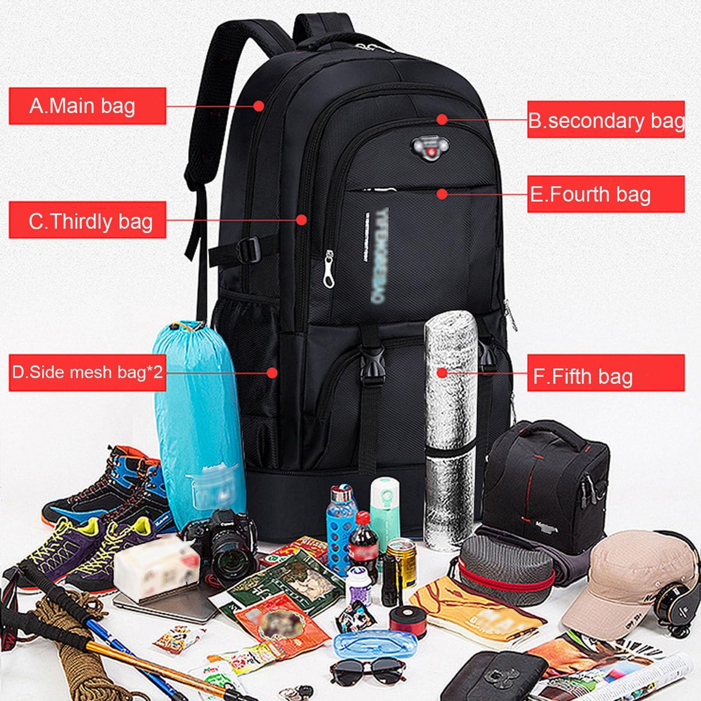 Large 65L Expandable Travel Backpack for Men/Women,Carry on Backpack Personal Item Travel Bag Waterproof Laptop Backpack(Black)