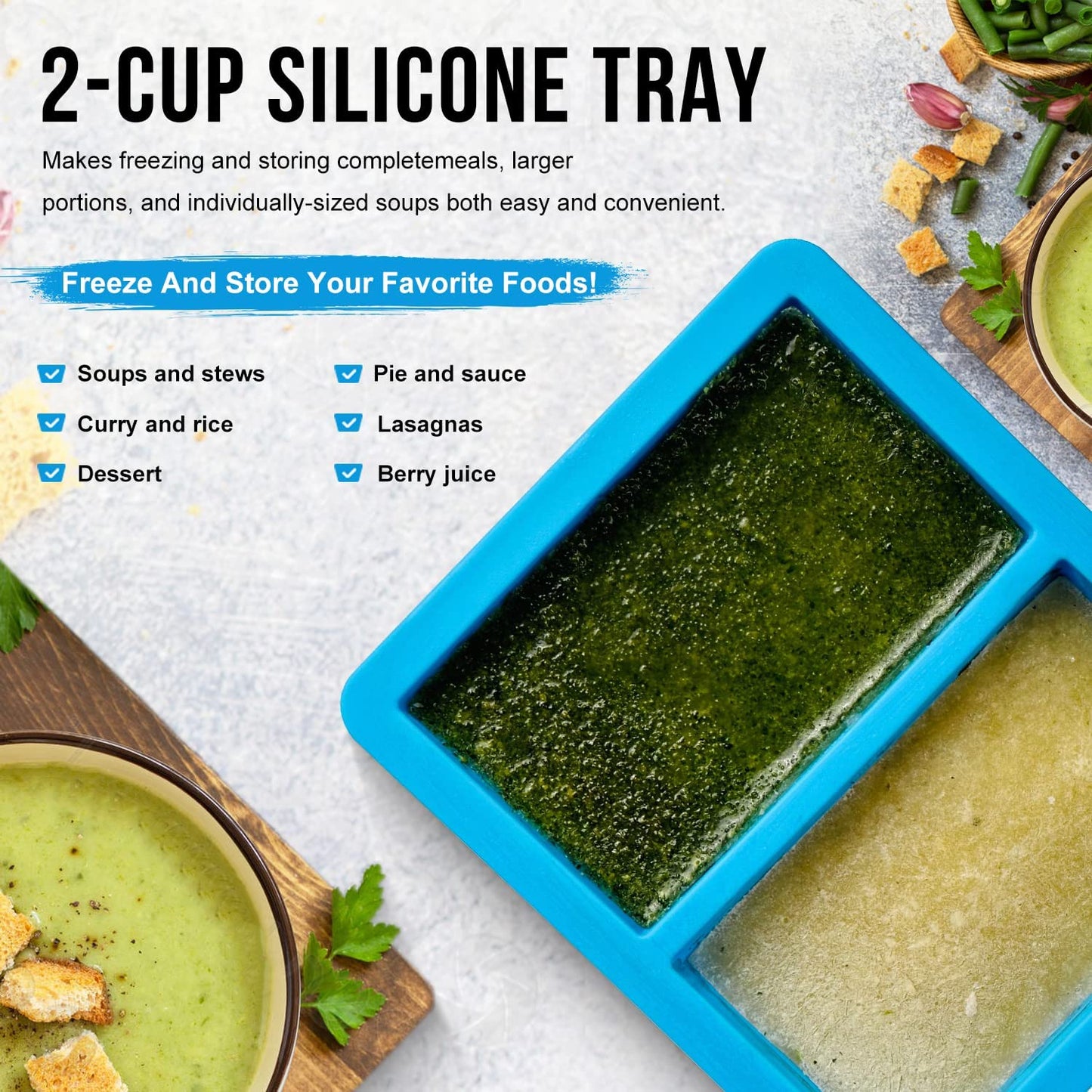 Walfos Silicone Soup Freezer Containers with Lid, Extra-Large 1-Cup Soup Freezer Tray for Soup, Silicone Soup Freezing Tray for Storing and Freezing Soup, Sauce, Broth & Ice, 4 Pieces