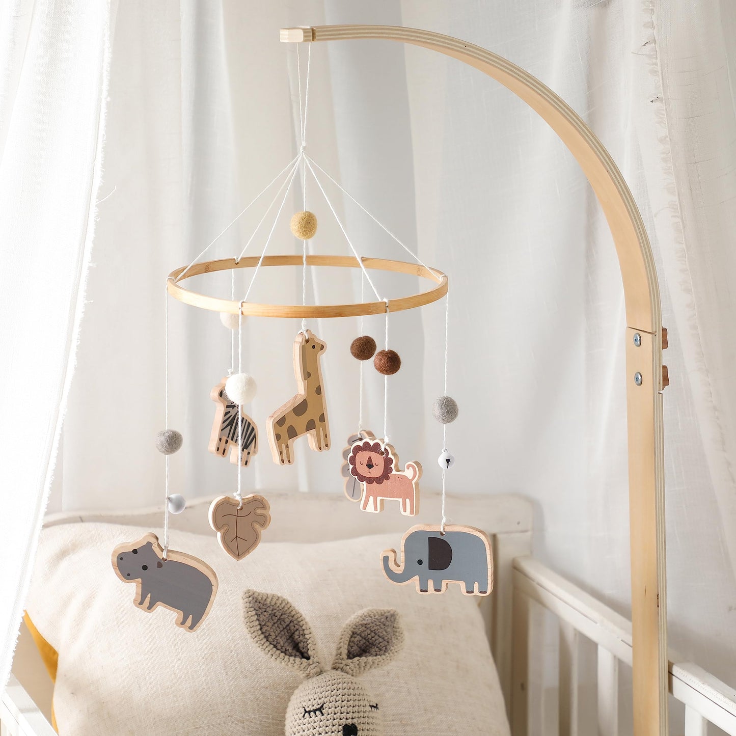 Jungle Animals Mobile for Crib, Handmade Nursery Mobile,Baby Bedroom Hanging Decoration Toy