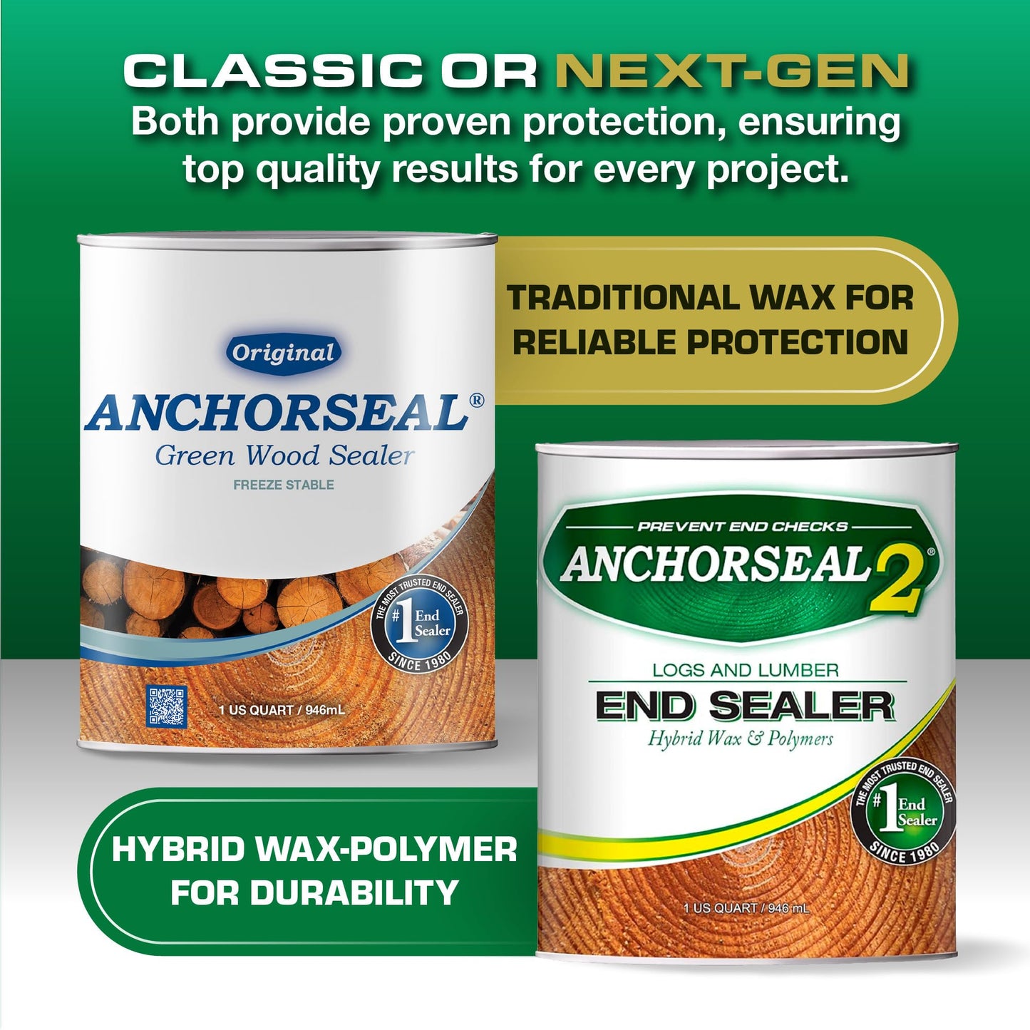 ANCHORSEAL Classic Log & Lumber End Sealer (1 Quart) - Water Based Wax Emulsion, Prevents up to 90% of End Checking on Cut Ends of Hardwood & Softwood … (1 Quart)
