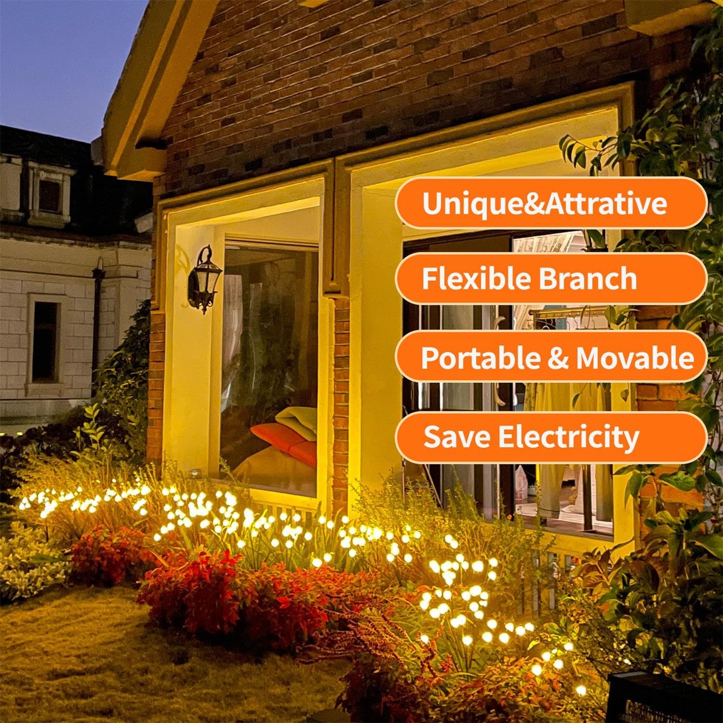4Count Solar Lights Outdoor Waterproof IPX5, Solar Garden Lights Wind Swaying Lights, Firefly Light Outdoor Solar, Outdoor Christmas Lights, for Yard Lawn Pathway Decoration Lighting, WarmYellow
