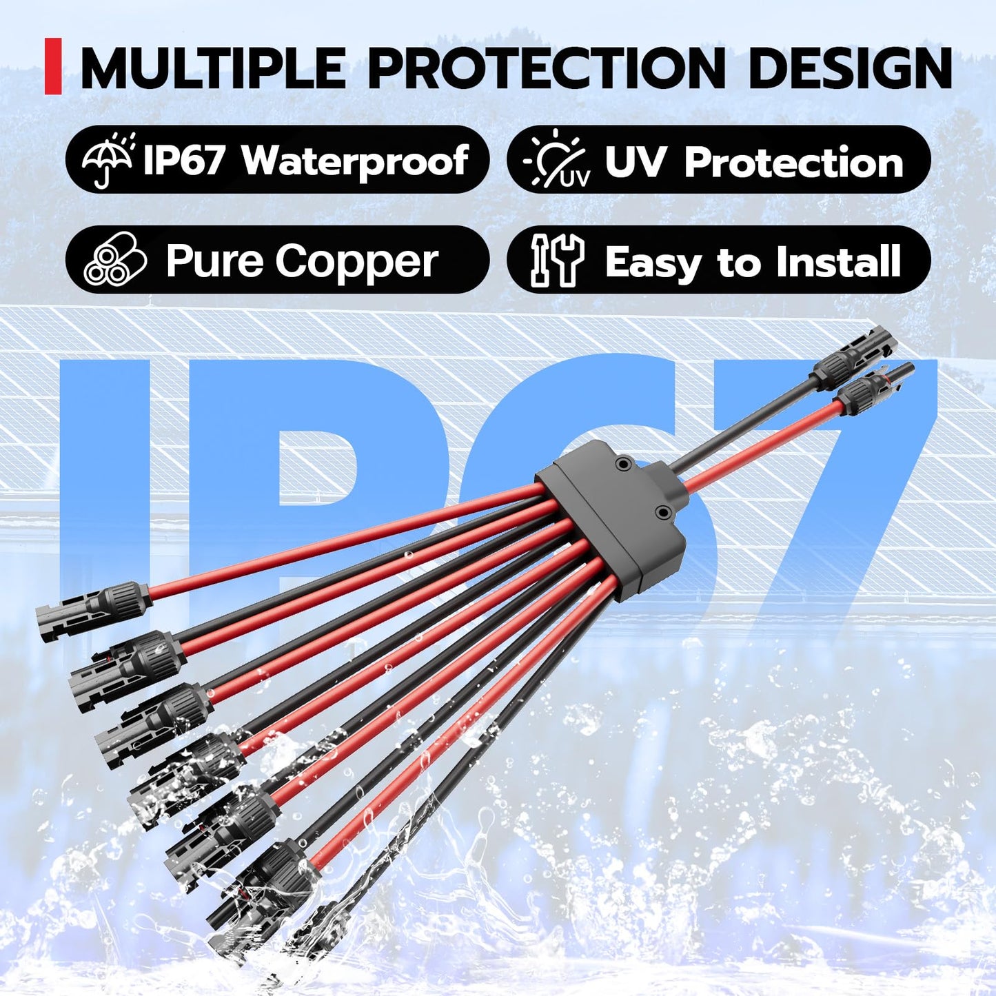 HCOVTXR 1 Pair Solar Panel Connectors Y Branch 2 to 12,Solar Parallel Connectors for 2-6 Solar Panels,10AWG Solar Y Connector PV Tool Kit