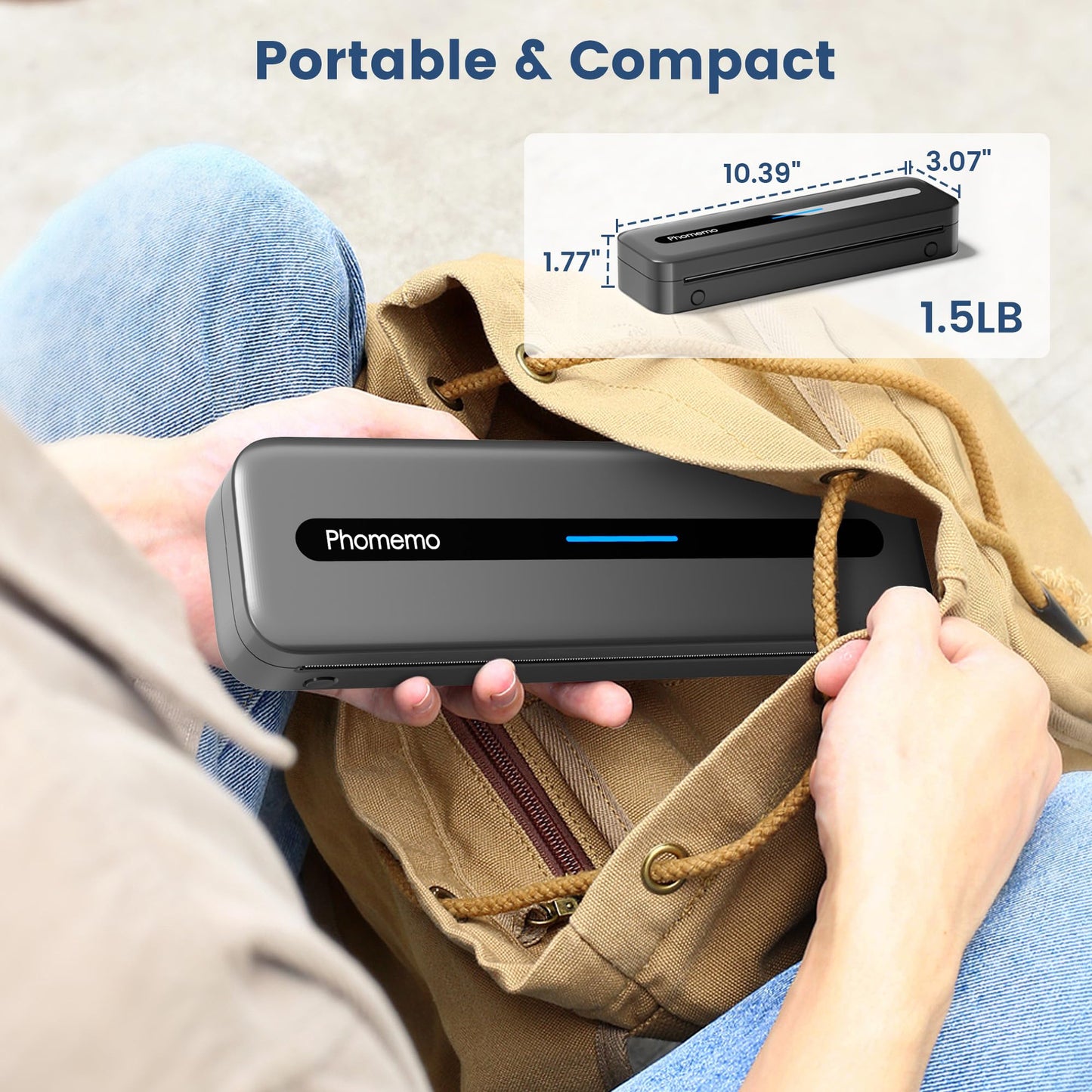 Phomemo Portable Thermal Printer, M832 Wireless Bluetooth Inkless Printer, Support 8.5'' x 11'' US Letter & A4 Size, Small Mobile Printers for Phone & Laptop, with Carry Case and 4 Rolls Thermal Paper