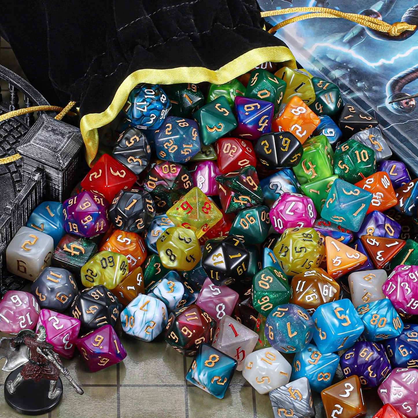 CiaraQ DND Dice Set - 26 x 7 (182pcs) Polyhedral Dice for Dungeons and Dragons D&D RPG MTG Role Playing Table Games, with a Large Flannel Bag