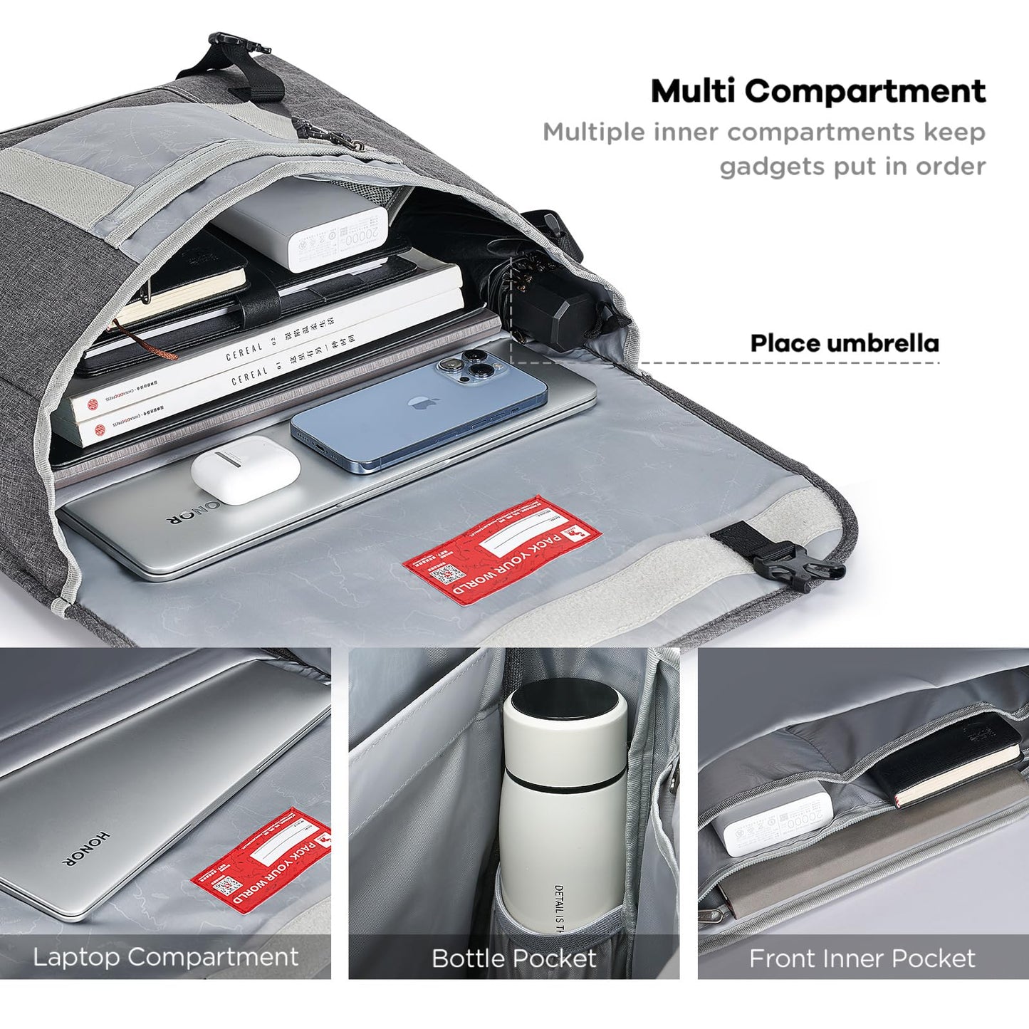 OIWAS Canvas Messenger Bag Pack - Leisure 15 Inch Laptop Shoulder Satchel Briefcase Backpack for Men Women Teens (Gray)