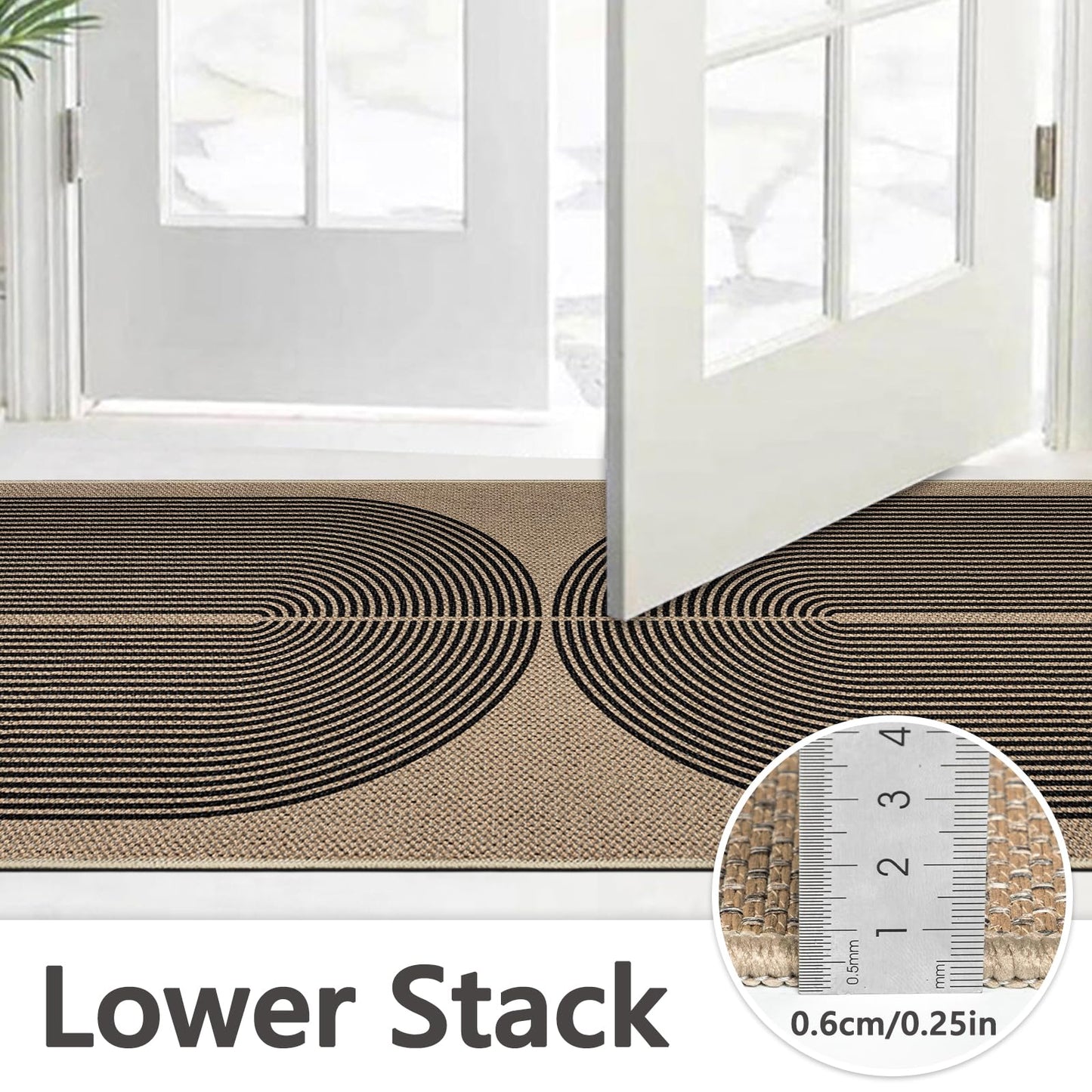 Capslpad Easy Jute Runner Rug 2x6,Non-Slip Carpet Runner,Washable Modern Floor Mat,Boho Runner Rugs for Entrance Hallway Kitchen Laundry Office Dining Room Garage Stair Balcony Patio,Nature&Black