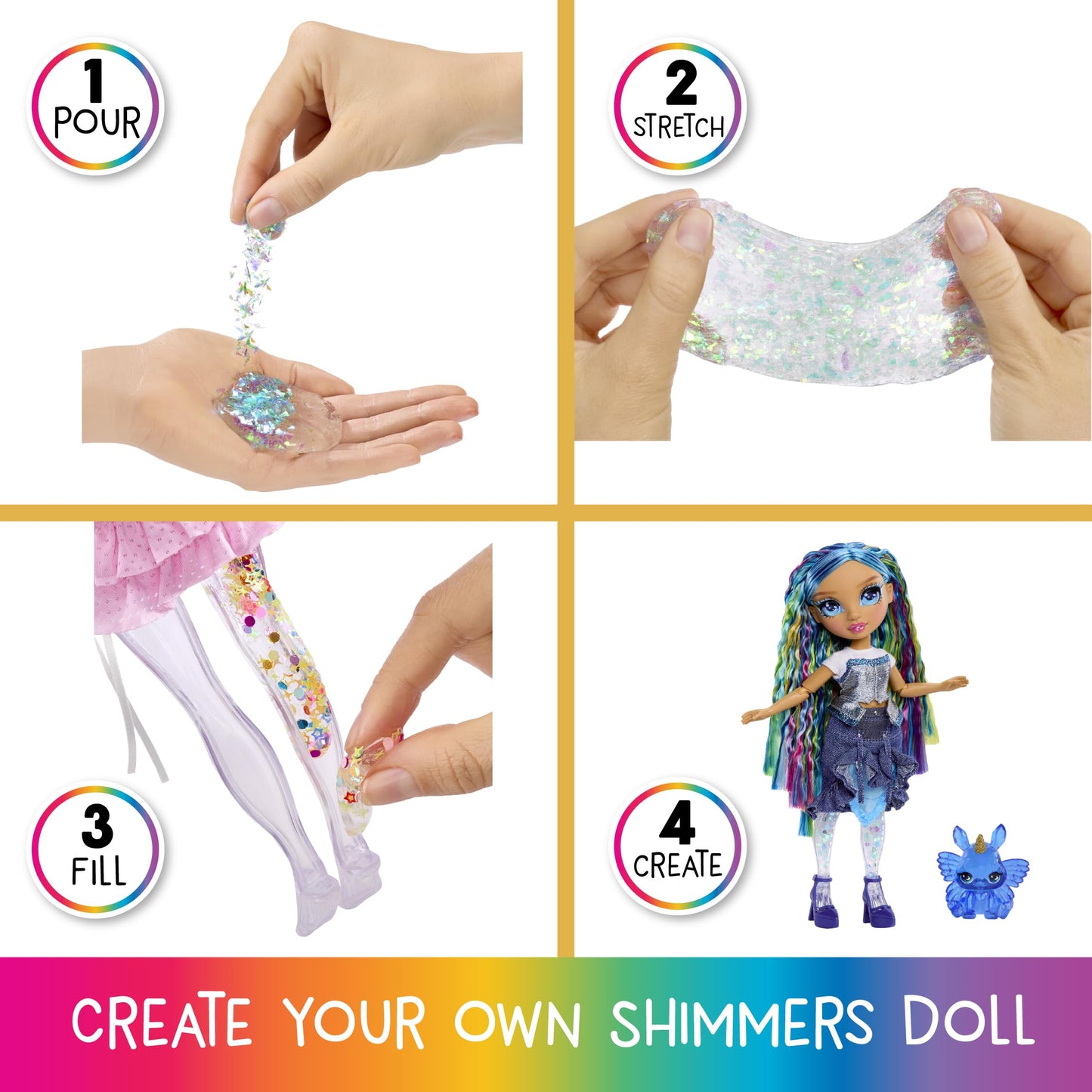 Rainbow High Rainbow Shimmers with Slime – Skyler, Blue 11” Fashion Doll, Create a Rainbow Doll, Slime Kit, Pet Bunny, Kids Gift 4+