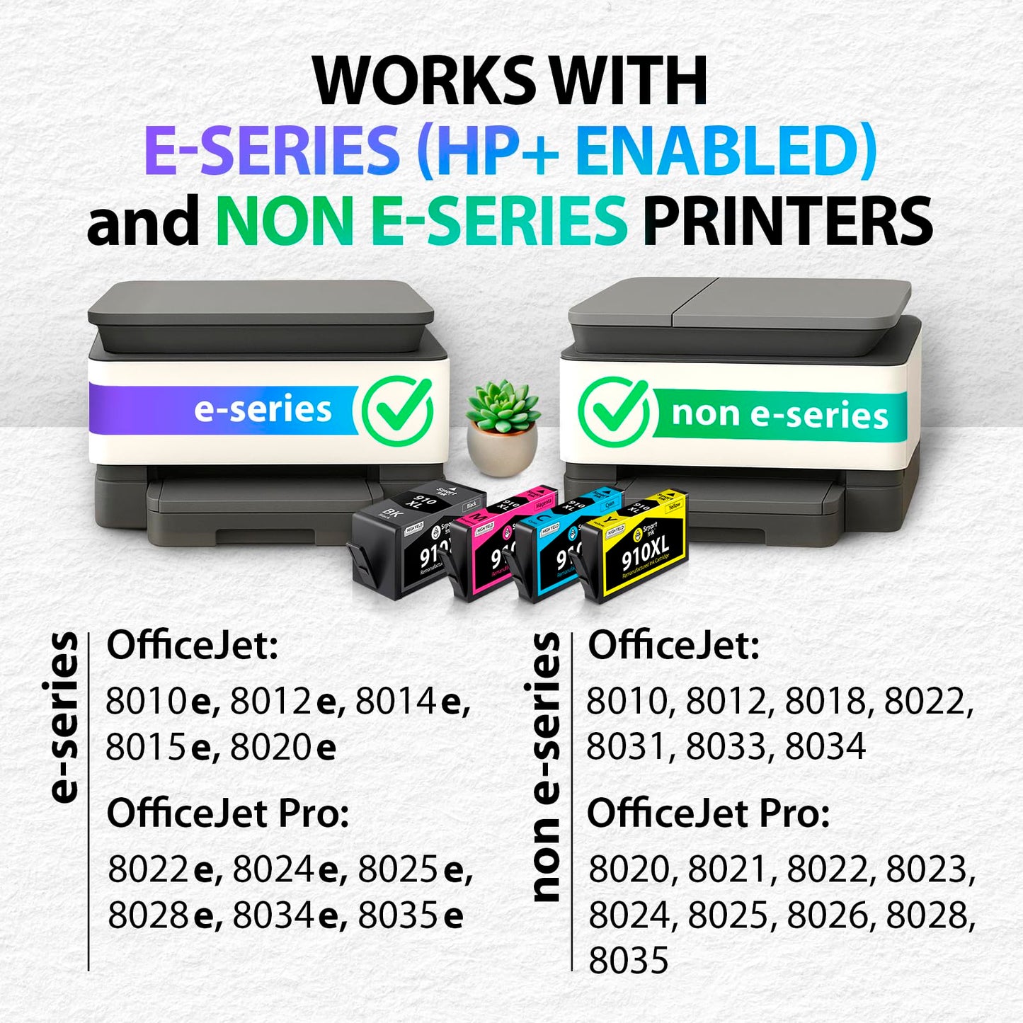 Smart Ink Remanufactured Ink Cartridge Replacement for HP 910 XL 910XL (4 Combo Pack) Compatible with HP 8015e OfficeJet 8022e 8010e 8015 8022 8010 OfficeJet Pro 8025e 8025 Printers (BK/C/M/Y)
