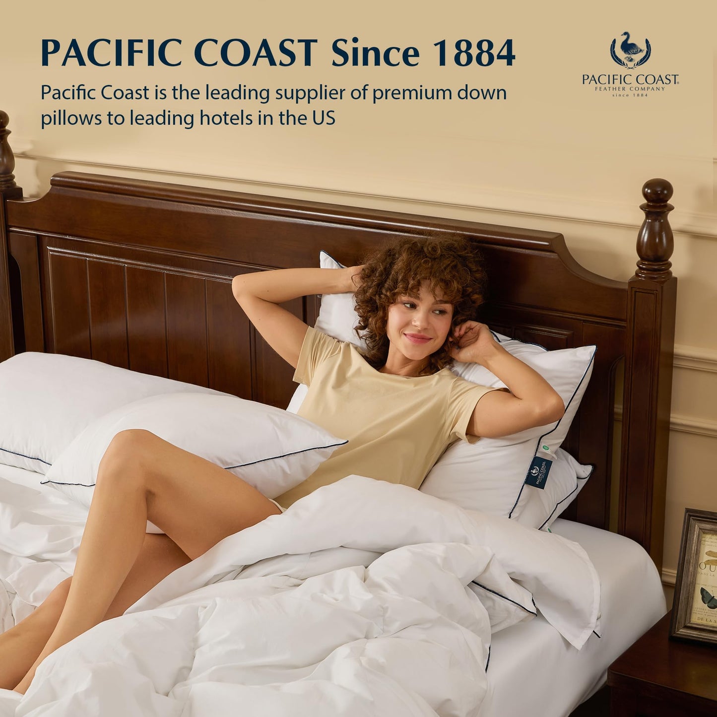 Pacific Coast Bed Pillow, Hotel Collection Goose Feather Down Pillow for Sleeping, Pillow with High Thread Count 100% Cotton Shell, Queen Size