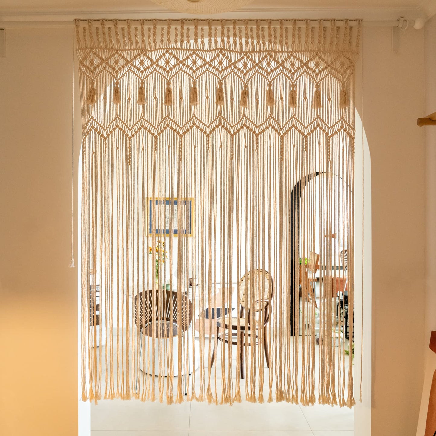 Mkono Macrame Curtain Large Boho Woven Wall Hanging Window Curtains Handmade Bohemian Decor for Window Doorway Closet Wedding Backdrop Arch Bedroom Living Room Apartment, 51''W x 70''L