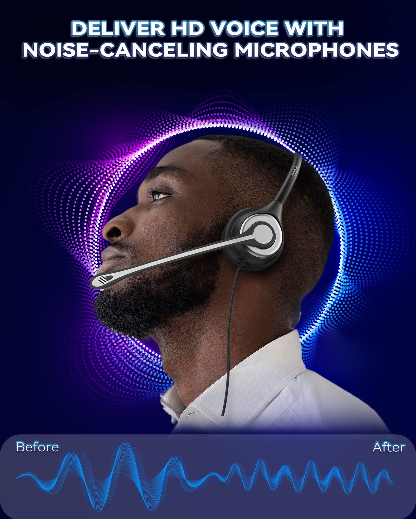 Wantek Corded Telephone Headset Dual w/Noise Canceling Mic + Quick Disconnect Compatible with Mitel Avaya Aastra Allworx Adtran Alcatel Lucent AltiGen Comdial Digium Plantronics Landline Deskphones