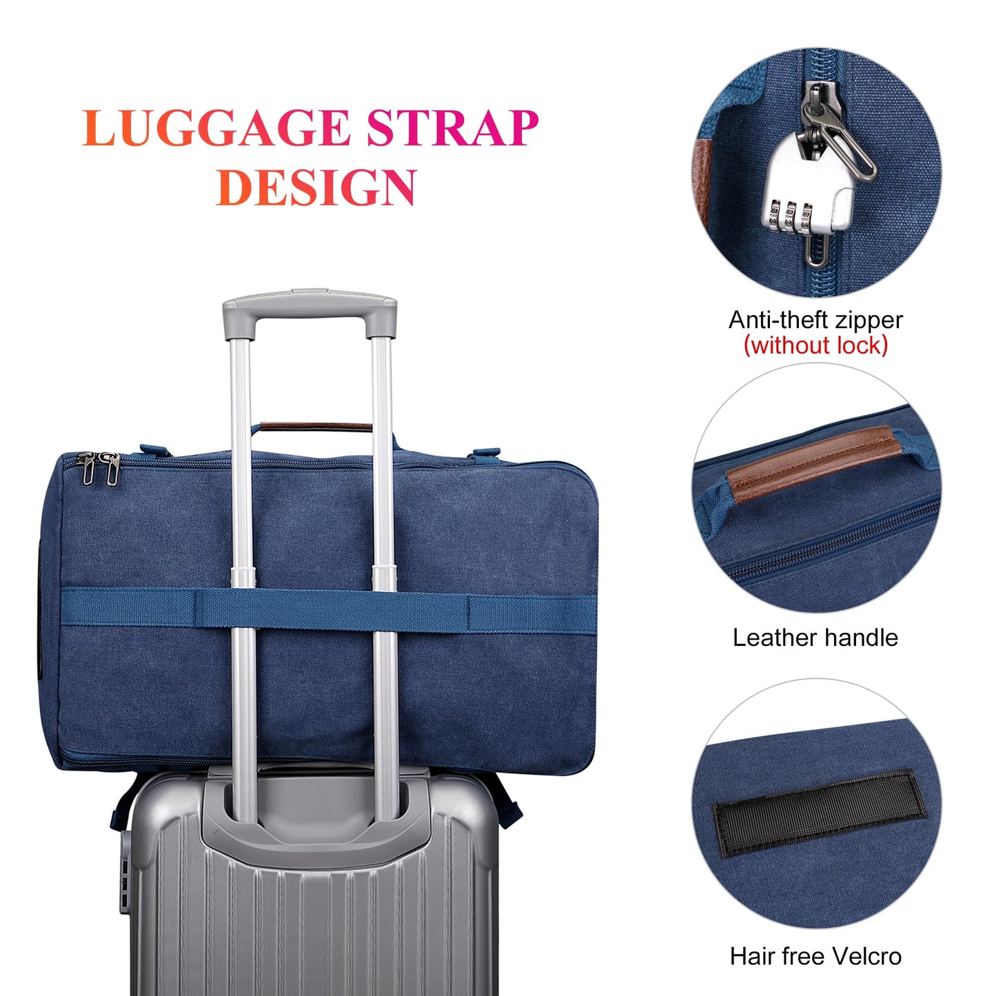 WITZMAN Canvas Backpack Vintage Travel Backpack Large Laptop Bags Convertible Shoulder Rucksack(A519-1 Classic Blue)