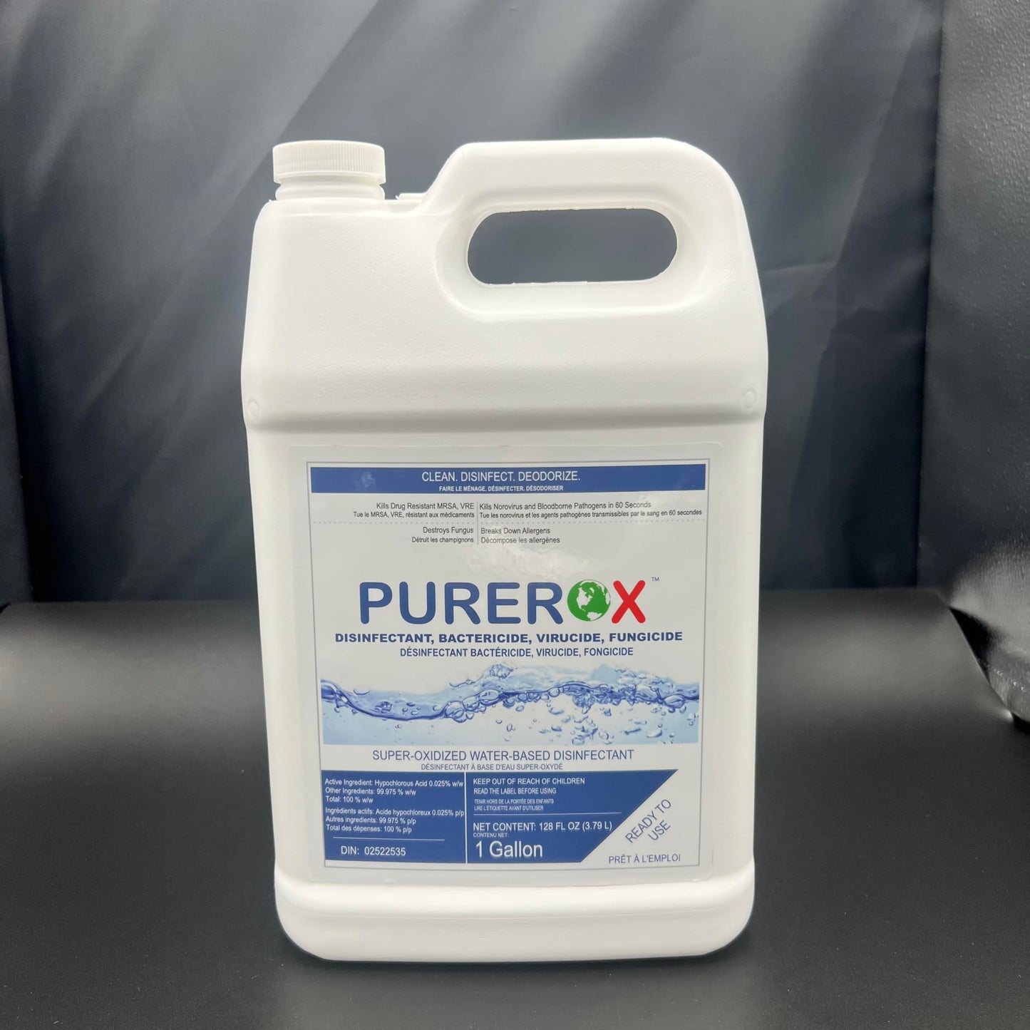 PUREROX disinfectant (1 gallon) Eliminate viruses HIV, Norovirus, bacteria MRSA and fungi. PUREROX Hypochlorous HOCL. Hospital Grade. Safe for Use Anywhere. Zero Toxic Residue. All Surfaces.