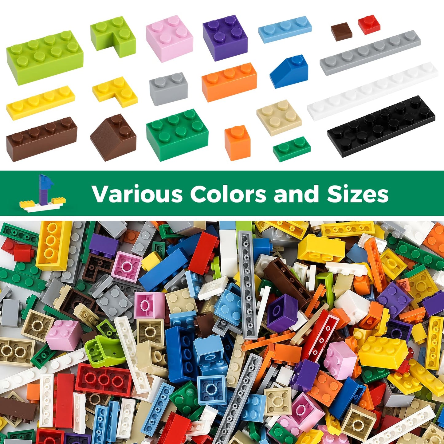 1000 Pieces Building Blocks, Classic Stackable Base Plates, 3 6.3" x 6.3" Blue, Gray and Green Base Plates,Compatible with All Major Brands