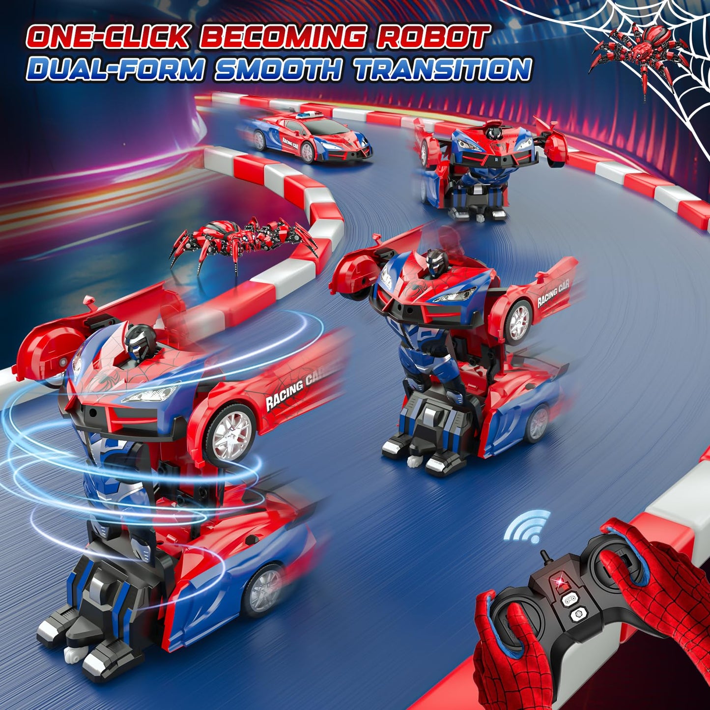 Spider Transform Remote Control Cars for Kids - 2.4GHz RC Police Car for 3 4 5 6 7 8 Year Old Boys, 1:18 Scale Robot Toy Car with One-Key Transformation & 360° Rotation, Kids Christmas Birthday Gifts