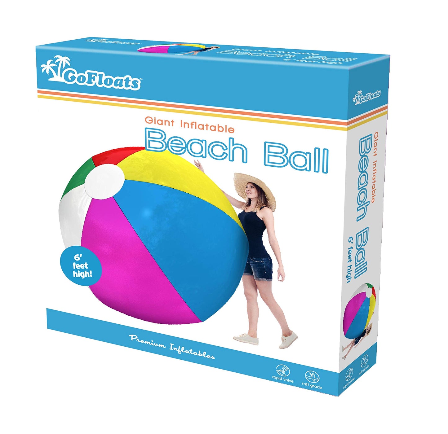 GoFloats 6 ft Giant Inflatable Beach Ball, Extra Large Jumbo Beach Ball - Patch Kit Included