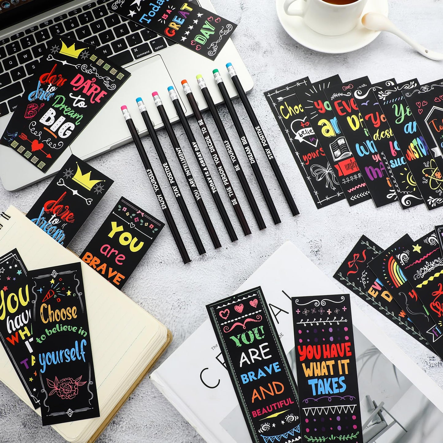 240 Pcs/120 Set Inspirational Pencil Bookmark Gift Thermochromic Color Changing Pencil Bulk with Eraser Motivational Bookmark Back to School Gifts for Kids Students Teacher Classroom Party Favors